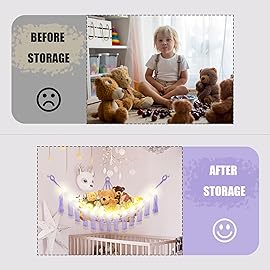 CERETIA Stuffed Animal Hammock with LED Light, Large Stuffed Animals Storage Corner Plushie Net for Kids Room Decor, Jumbo Purple