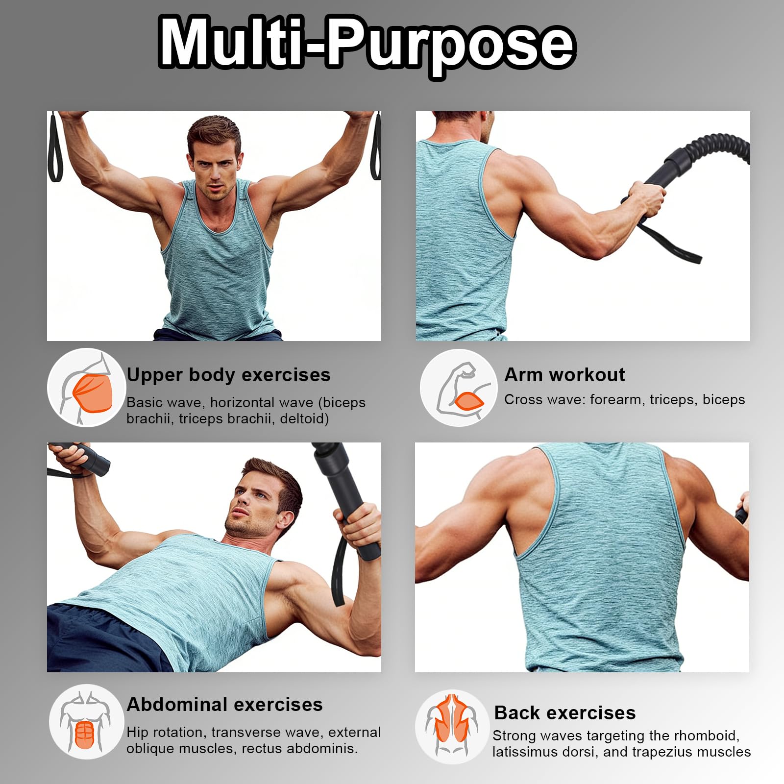 2 sztuki Air Rope, linka do walki z antypoślizgowym uchwytem, przenośna linka fitness, oszczędność miejsca, domowe urządzenie gimnastyczne do treningu siłowego, budowy mięśni, domu, na siłownię