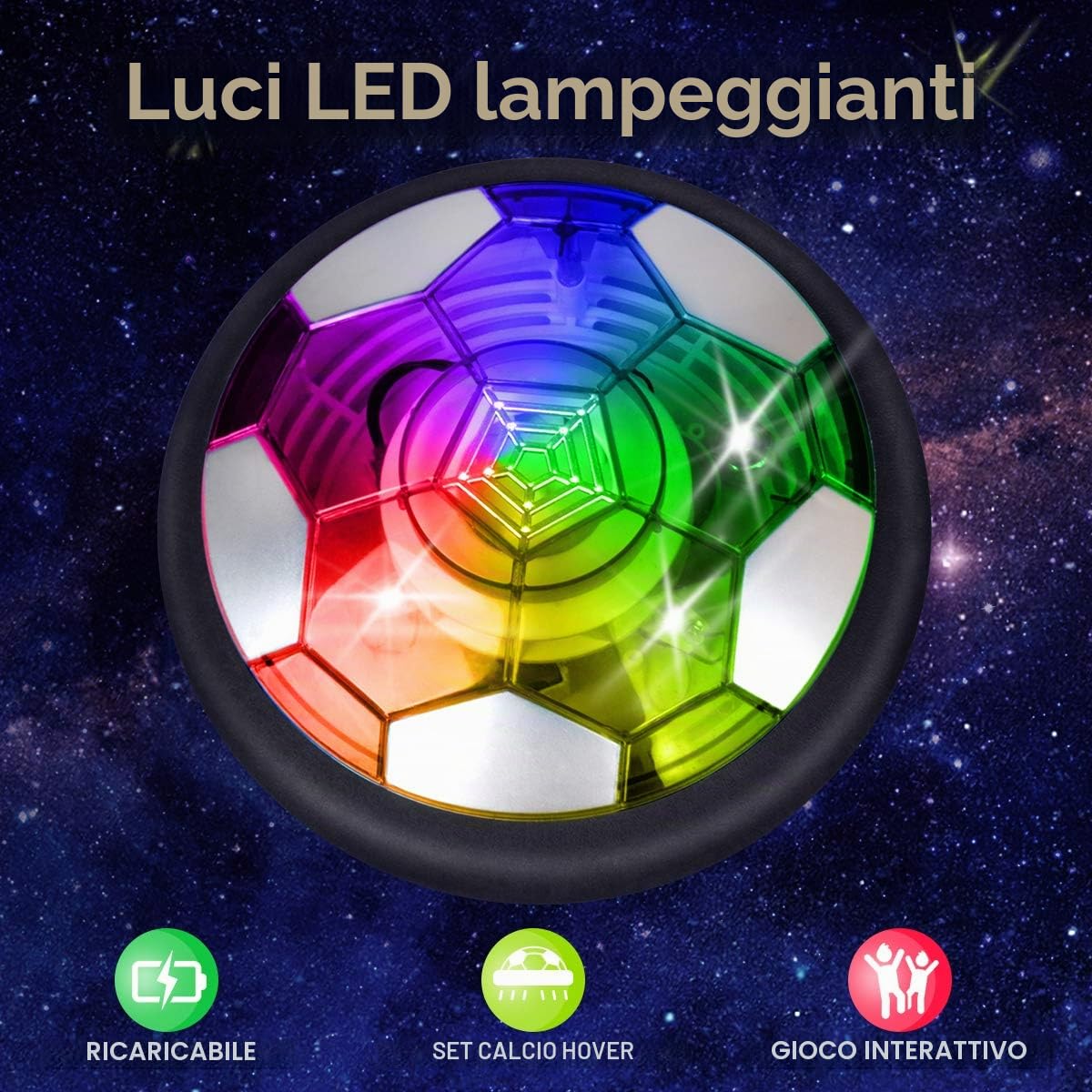 SUNACE Pallone Calcio Fluttuante – Air Power con 2 Porte Floating Air Soccer con Luce a LED Interno All'aperto Giochi Compleanno Natale Regali per Bambini