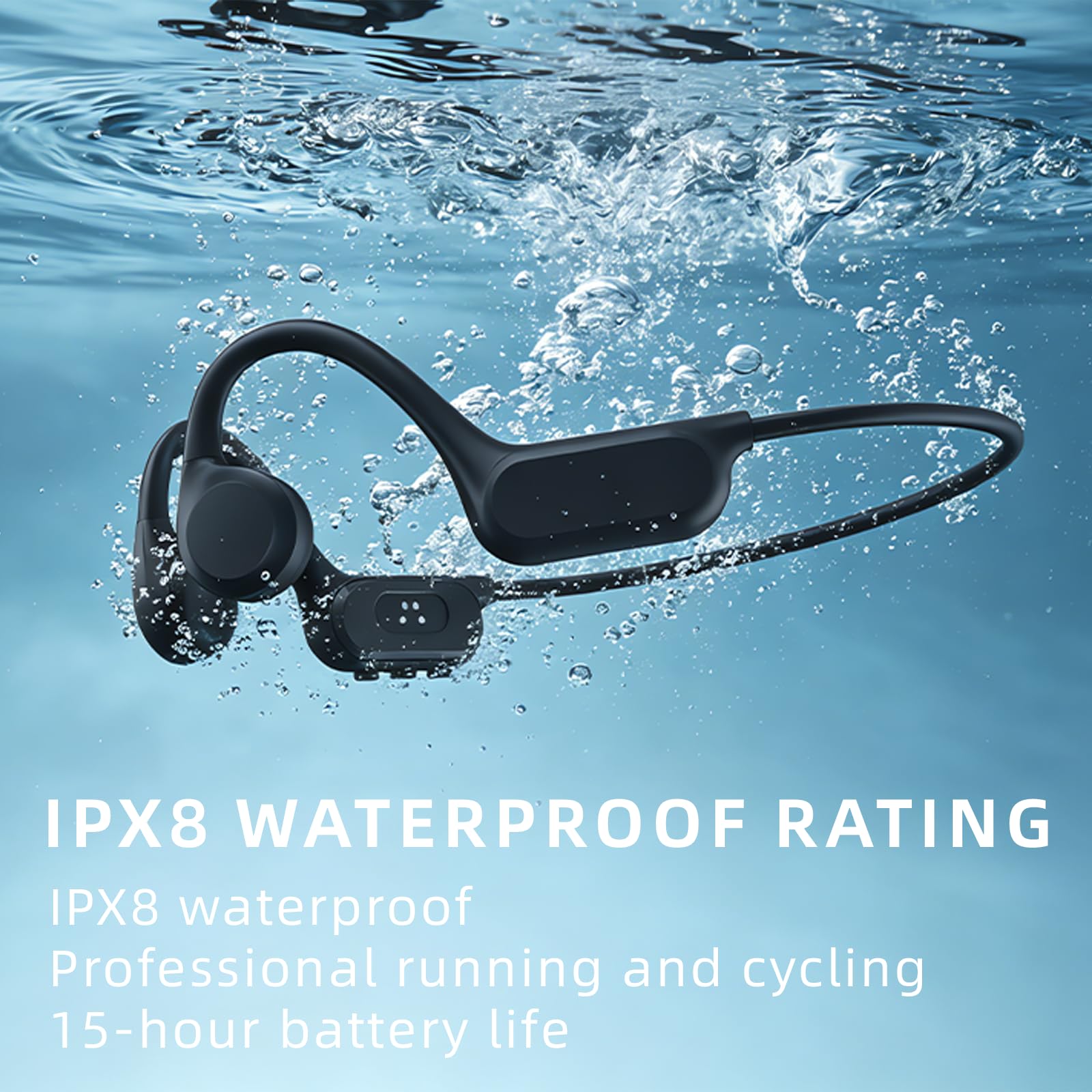 Auriculares de conducción ósea de natación, Bluetooth 5.3, auriculares inalámbricos de oreja abierta con micrófono, 32 GB MP3, hasta 15 horas de reproducción, auriculares impermeables IP68 para correr