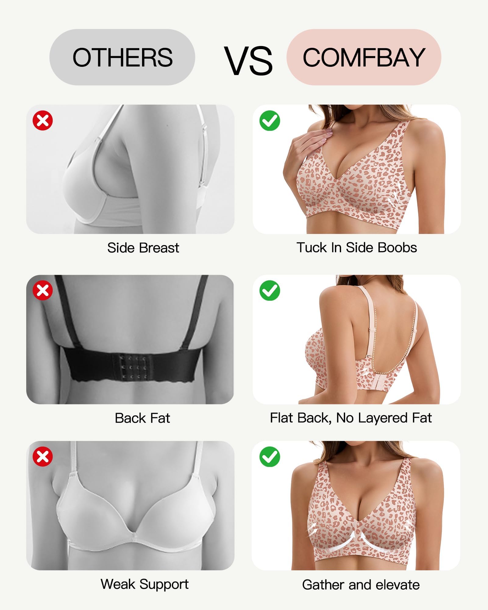 Jelly Bras for Women Deep V Wireless Push Up Leopard Bra Lift Supportive Full Coverage No Underwire Seamless Jelly Bras Plunge Bralette Comfort Adjustable Straps Everyday T-Shirt Shapecurve Bra — view 6