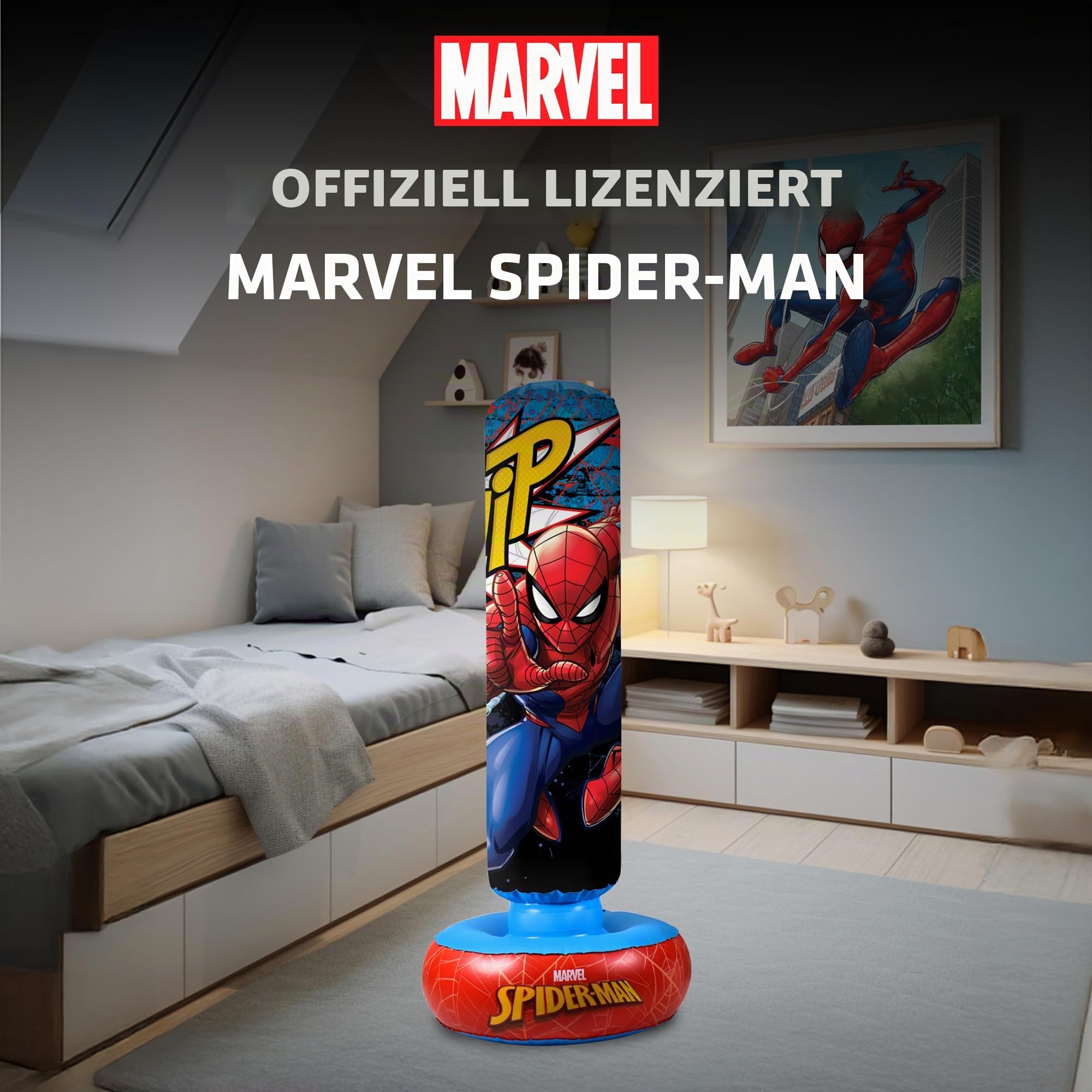 Hy-Pro Offiziell lizenzierter Spiderman-Boxsack mit Boxhandschuhen, freistehender Kinder-Boxsack, Spiderman-Spielzeug und Geschenke, ab 5 Jahren