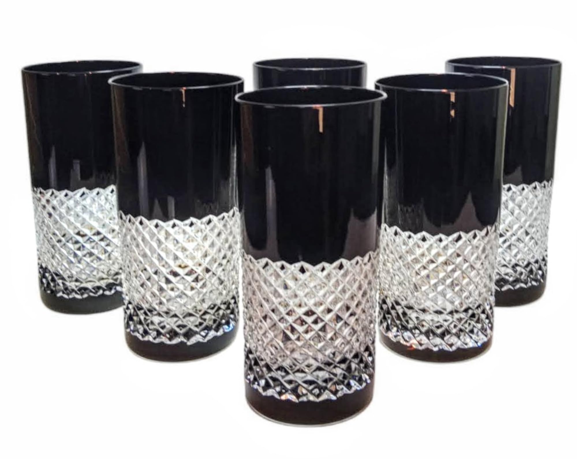MaRika Kryształowe szklanki do wody i szklanki do picia 320 ml – czarne, ręcznie zdobione eleganckie szkło – zestaw 6 sztuk w opakowaniu prezentowym, idealne na co dzień i jako prezent