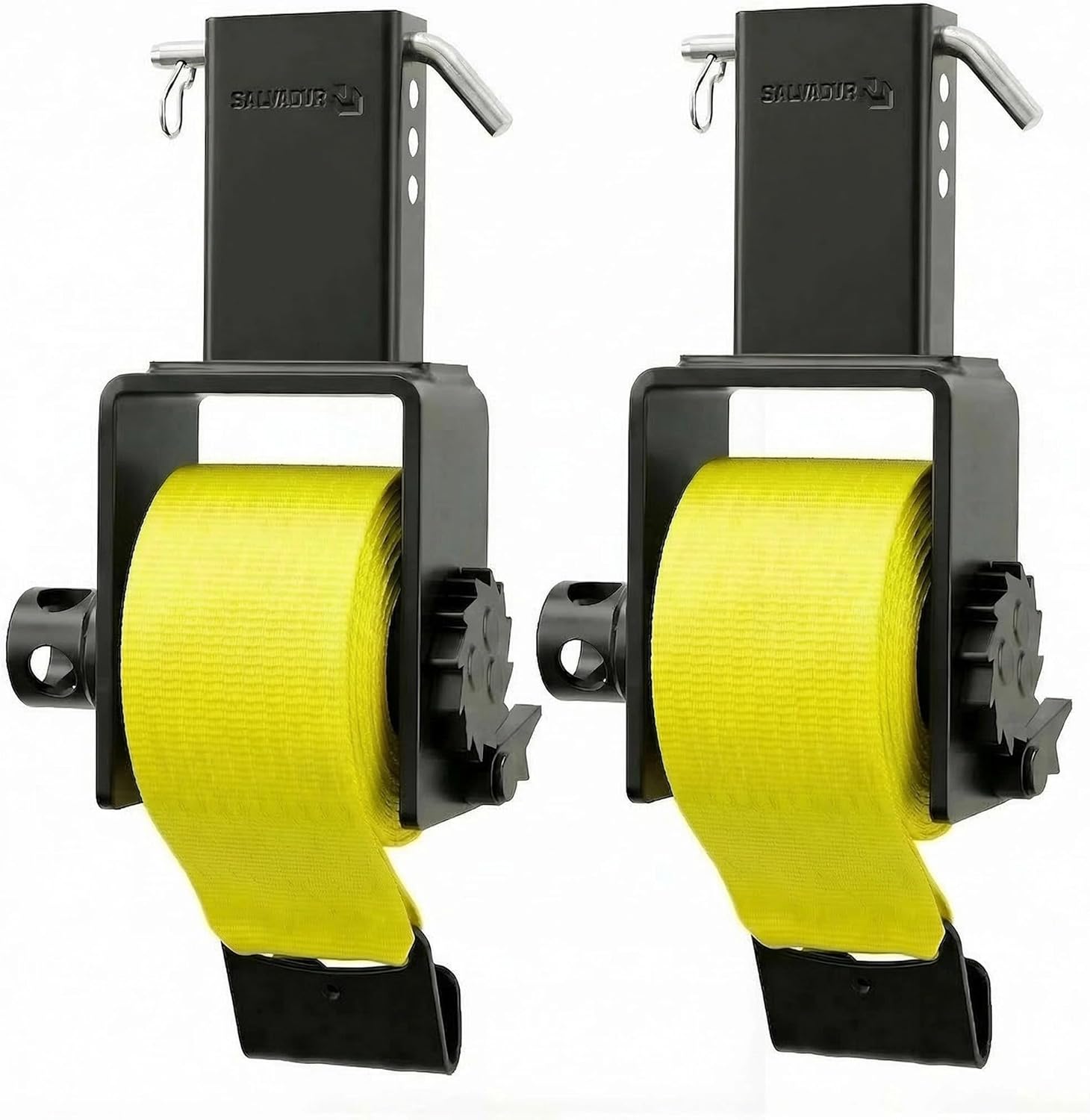 Upgraded 4 Pack Trailer Stake Pocket Winch Flatbed Kit, Capacity 16,200 lbs Utility Flatbed Accessories, Include 4 inch Winch Straps 30 Ft for 2x4 Stake Pockets Yellow