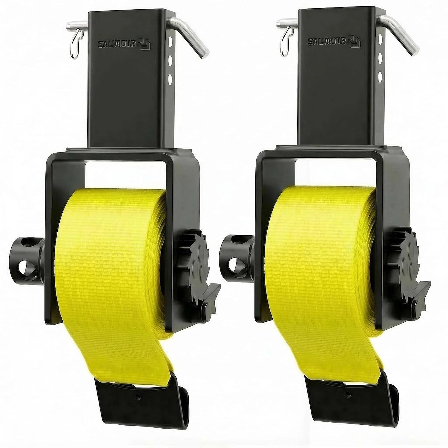 Upgraded 4 Pack Trailer Stake Pocket Winch Flatbed Kit, Capacity 16,200 lbs Utility Flatbed Accessories, Include 4 inch Winch Straps 30 Ft for 2x4 Stake Pockets Yellow