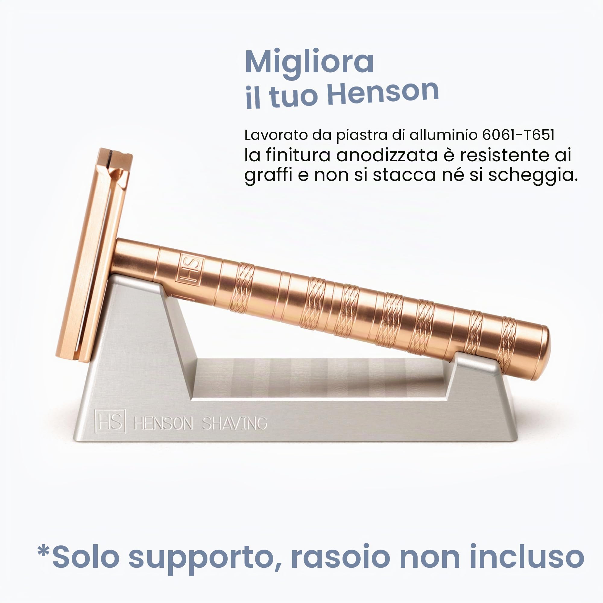 Henson Shaving Supporto per Rasoio in Alluminio Anodizzato | Mantiene l'angolo di rasatura ottimale. Fresato CNC da piastra 6061-T651, protetto da graffi. Gamma AL13.