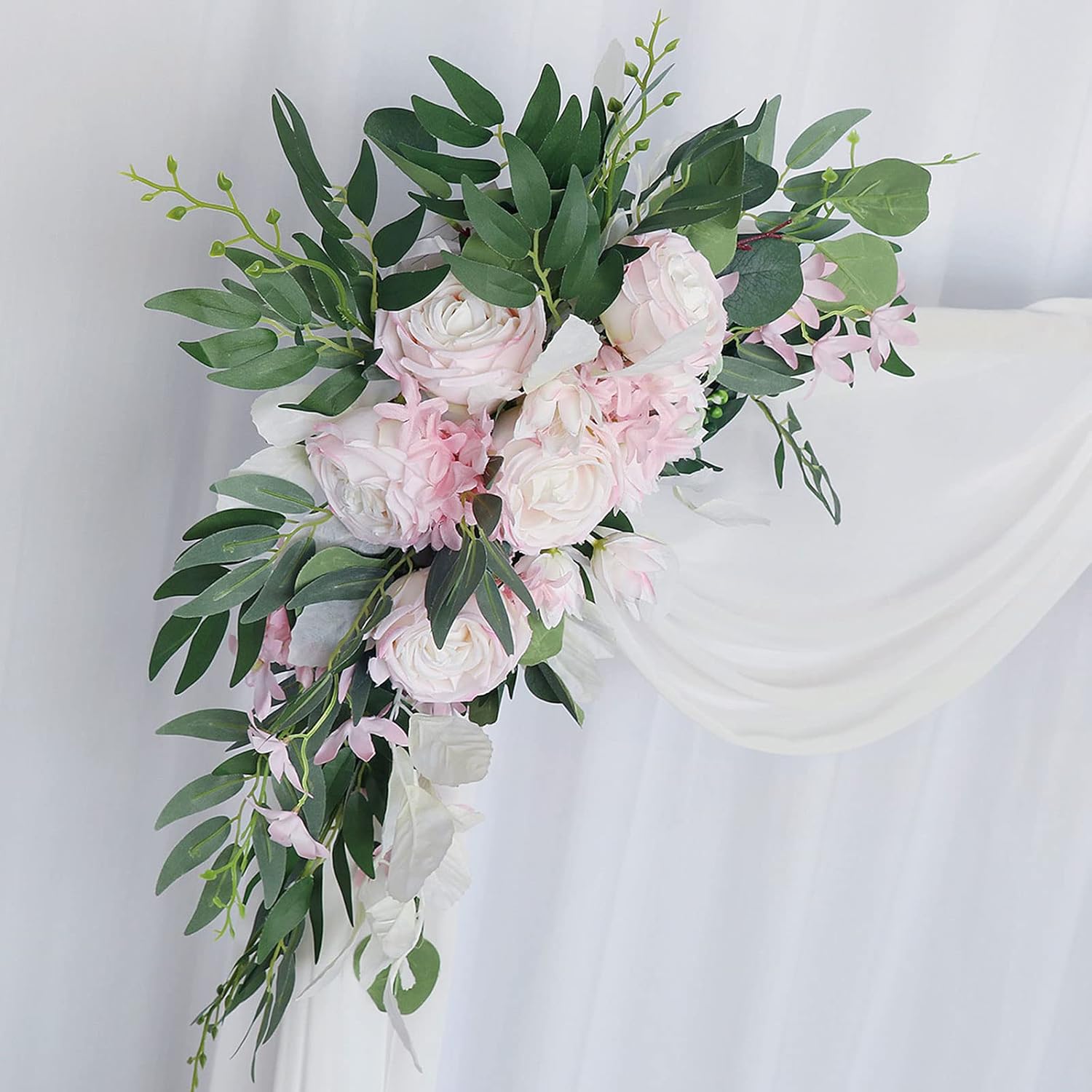 2 Pcs Artificial Flower Swag, Wedding Arch Flowers, Decoirative Eucalyptus Leaves Swag for Wedding Reception Backdrop Floral Decoration