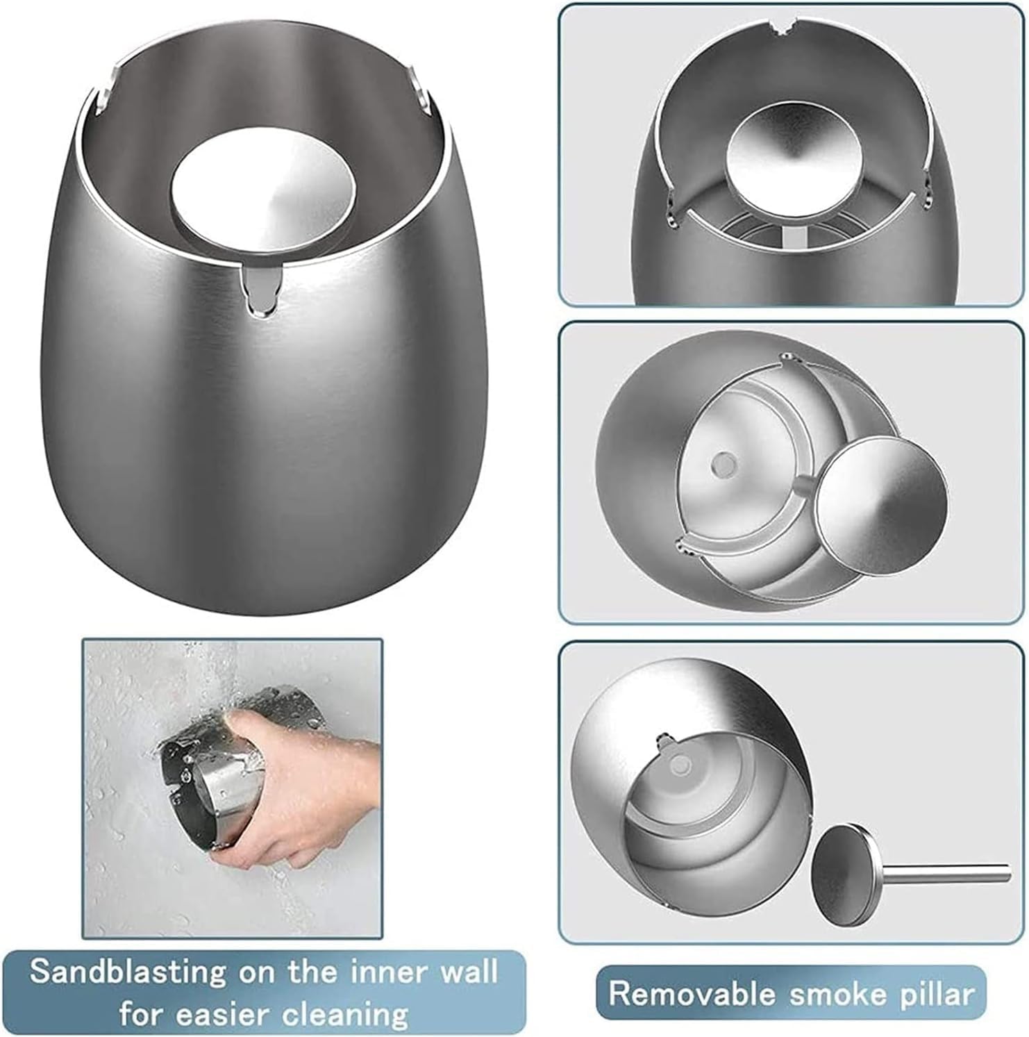 Car Ashtray with lid Smell Proof Stainless Steel Portable Smokeless Detachable Windproof Self Extinguishing Butt Bucket Ash Tray for Most Car Cup Holder for Outdoor Travel Home Office