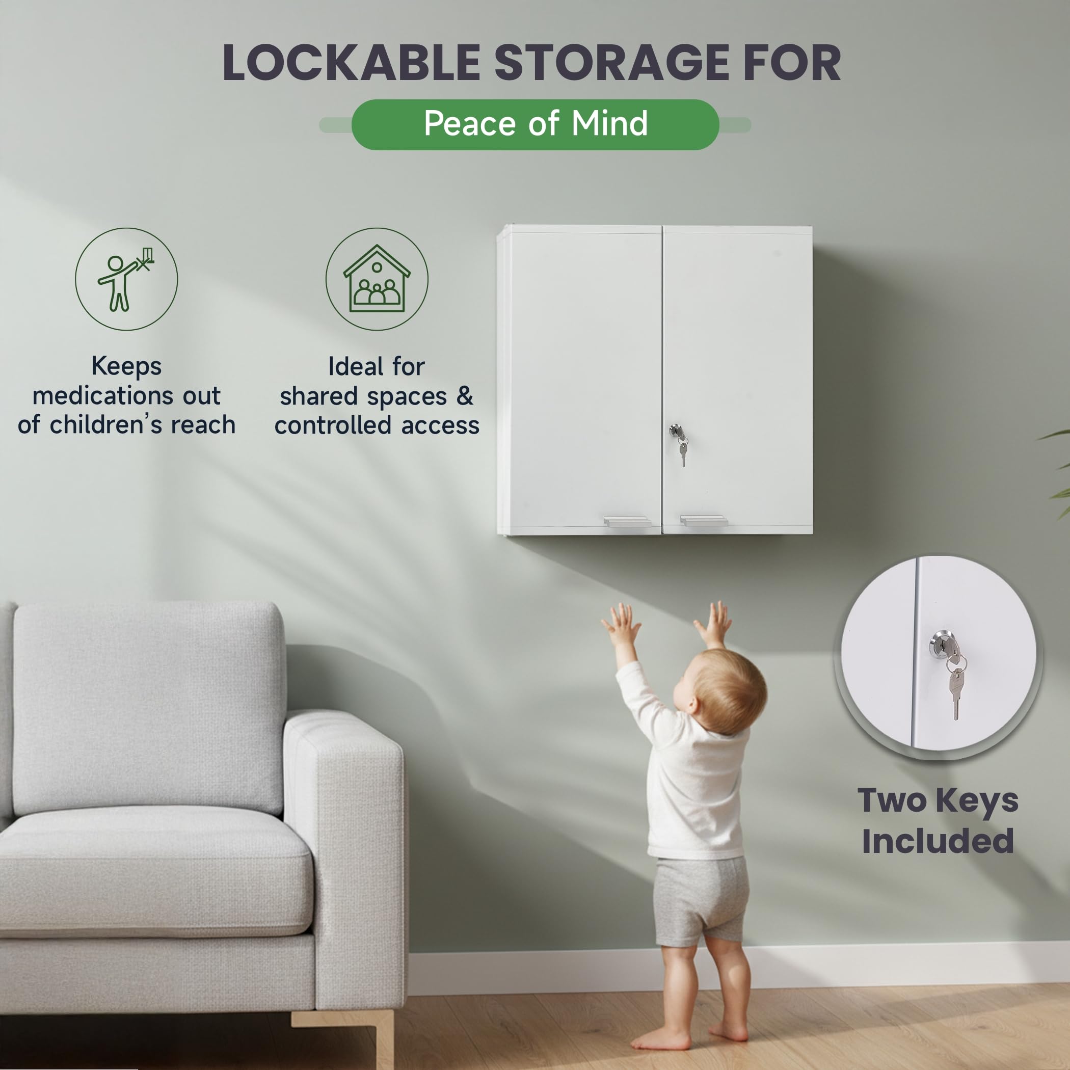 Gabinetes de almacenamiento de metal con cerradura, armario de pared de baño de gran capacidad con 11 estantes, botiquín con cerradura para almacenar medicamentos y suministros médicos
