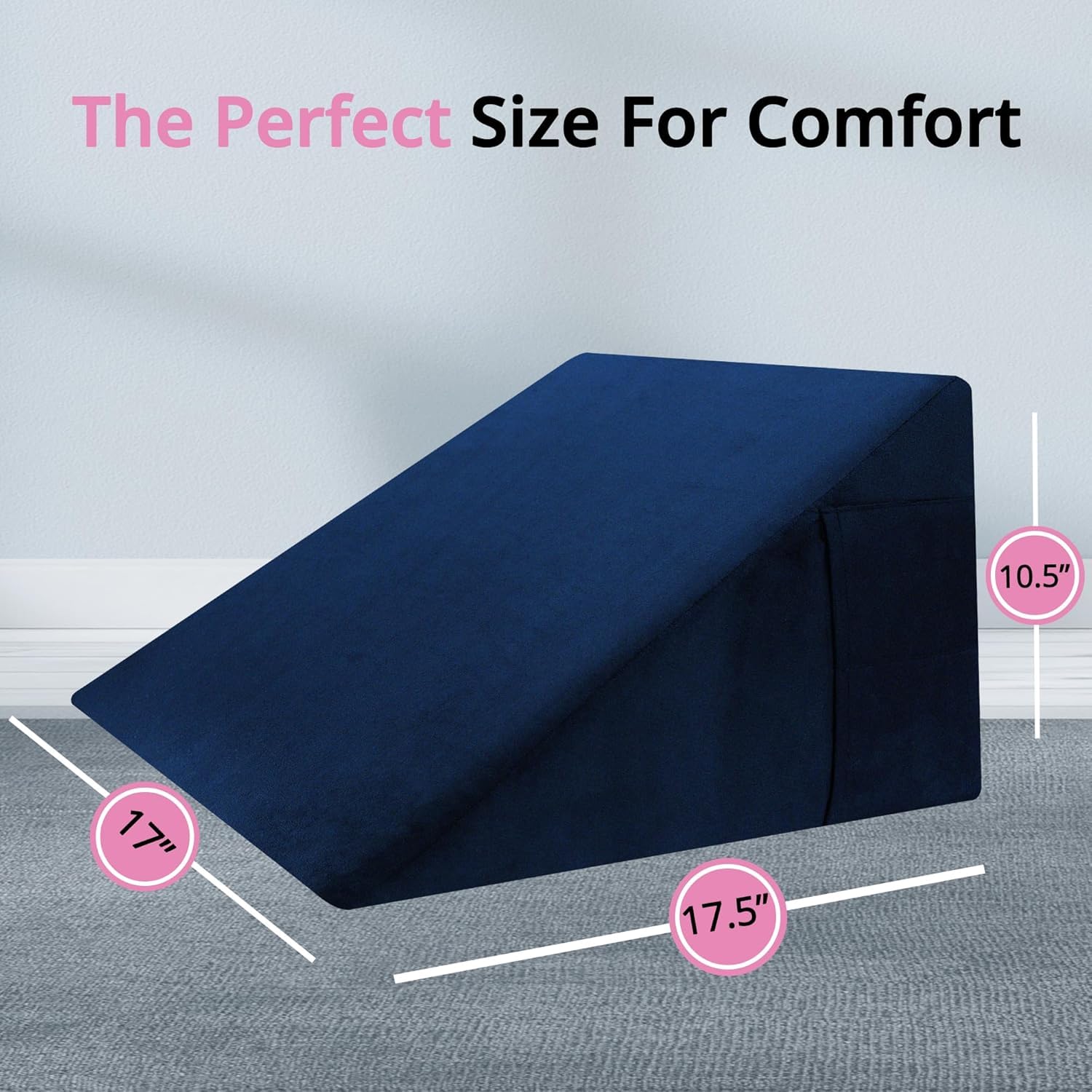 SAINI_MEDICOS Coussin cale orthopédique en mousse à mémoire de forme pour soutien du dos, repos, apnée du sommeil, élévation des jambes, grossesse, reflux acide, anti-ronflement (bleu velours, 43,2 x