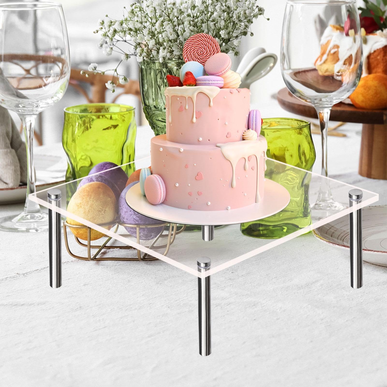 Torre de acrílico para cupcakes, soporte apilable redondo transparente para postres, cupcakes, donas, frutas y pizza, perfecto para mesas de postre y fiestas