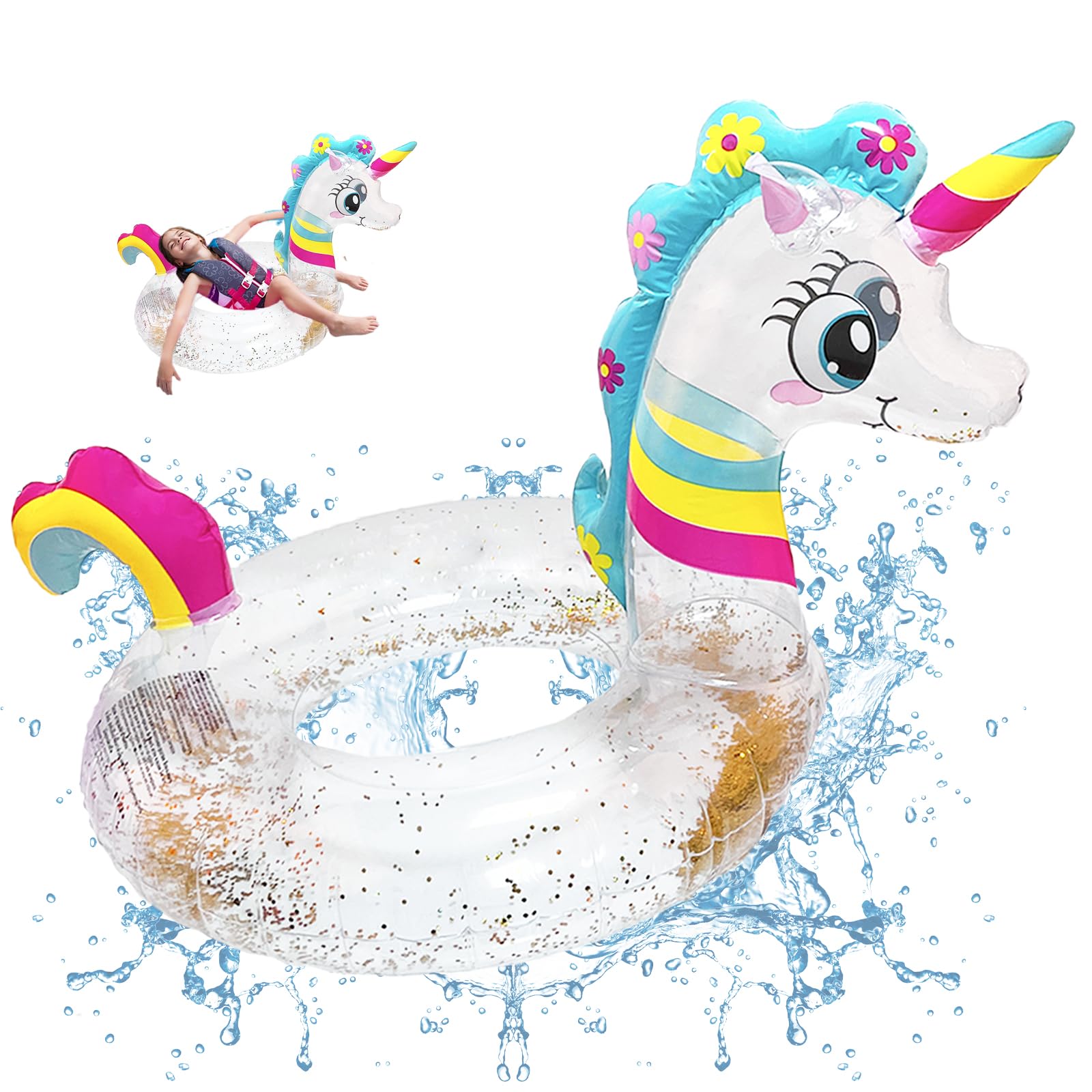 Anillo de Natación Unicornio, Yanghad Anillo de Natación Inflable, Asient, Flotador Rueda Coche, Verano, Playa, Fiesta de Natación (Oro)