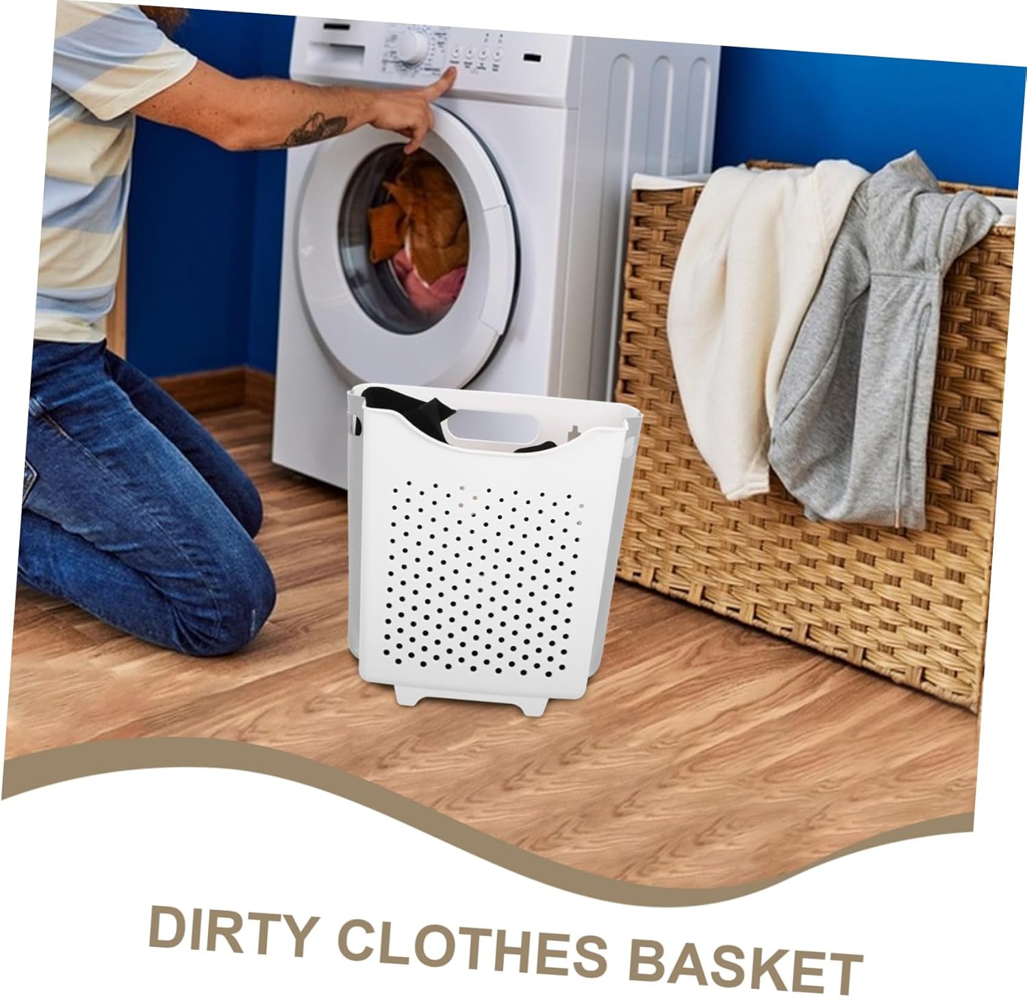 Sosoport Foldable Wall Mounted Laundry Basket Space Saving Collapsible Hamper for Bathroom and Laundry Room Large Ivory Storage Container for Dirty Clothes and Towels