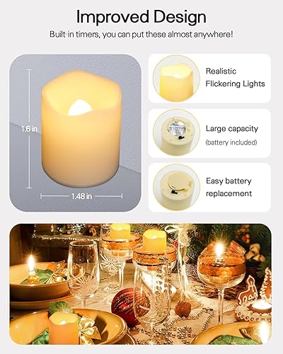 Miniatura 6 de SHYMERY Velas votivas parpadeantes sin llama con temporizador, paquete de 24 velas LED de té 15 días más largas que funcionan con pilas en blanco