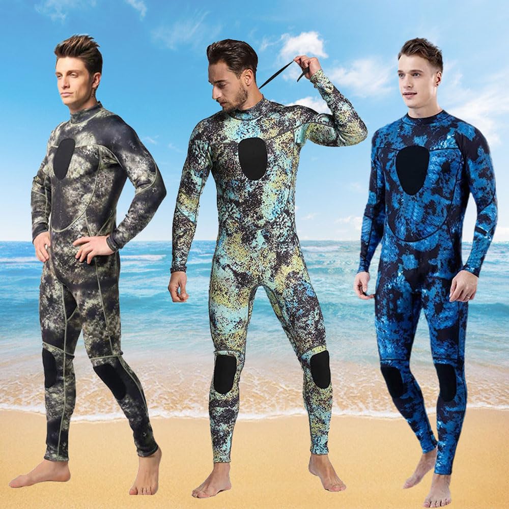 Muta Monopezzo Uomo, Full Muta da 3 mm Neoprene Camuffare Termico con cerniera posteriore,Anti-UV Muta Da Sub A Maniche Lunghe per Snorkeling, Surfing, nuotare, Subacquea e Altri Sport in Acqua