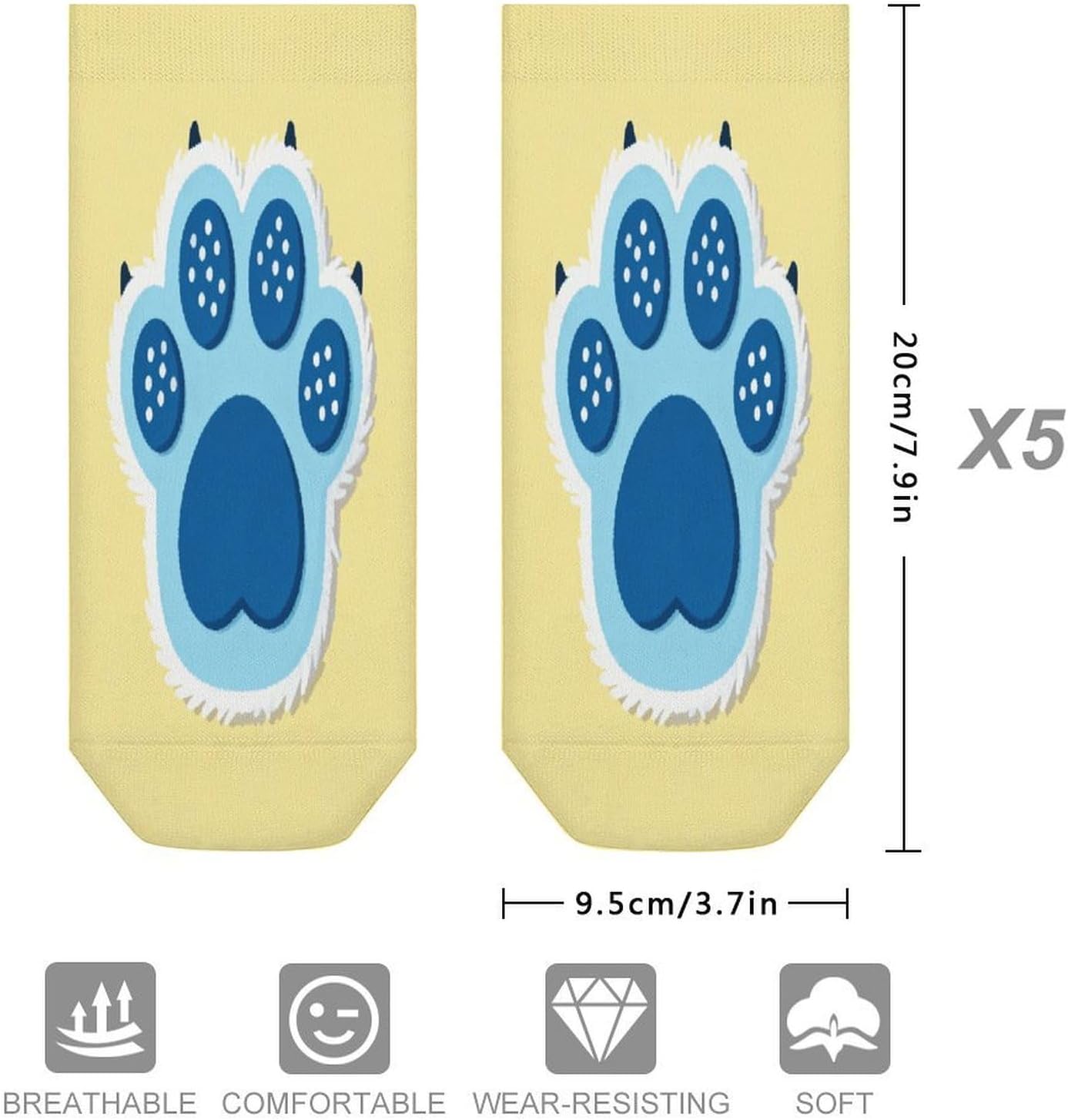Paw Crew Sock for Men Women Funny Novelty Socks Athletic Ankle Socks Comfort Soft Low Cut Tab Sock 5 Pairs