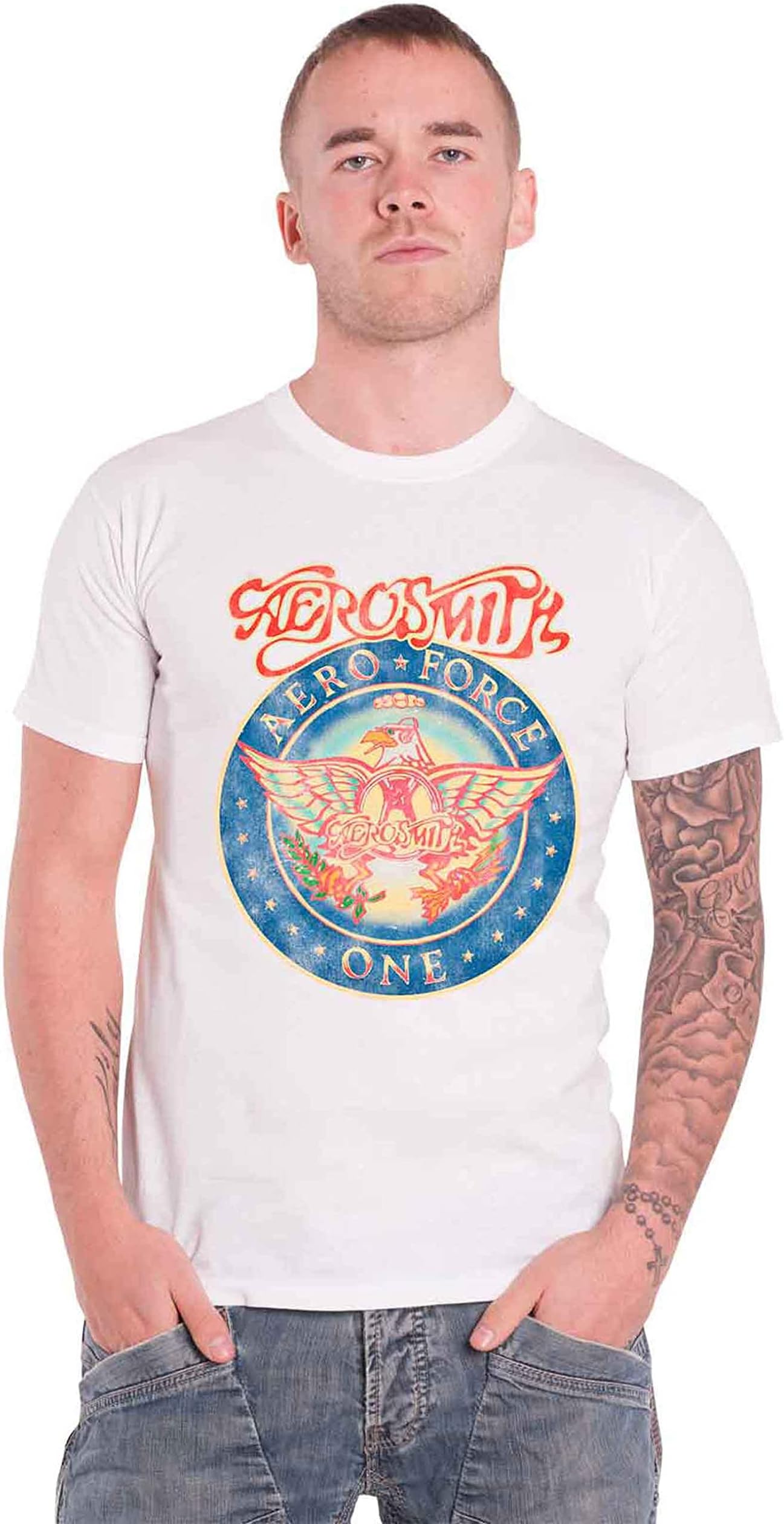 Aerosmith T Shirt Aero Force One Band Logo Official Mens White