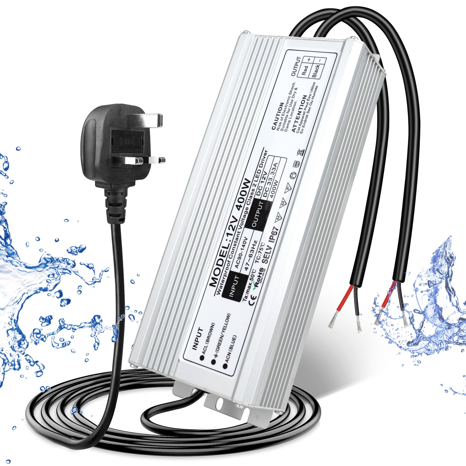 LightingWill 12V 33.3A 400W Power Supply IP67, Outdoor Waterproof LED Driver With Plug, AC 240V to DC 12 Volt Transformer for LED Lighting, CCTV, Computer Project — image 1
