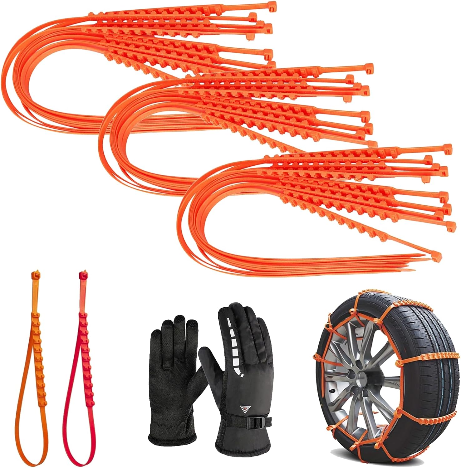 Zip Tie Snow Chains for Car Tires, Universal Reusable Anti-skid Nylon Tire Chains, Adjustable Anti-Slip Tire Zip Ties for Snow Chains, Security Cable Belts for Ice Snow Mud (A-30PCS)