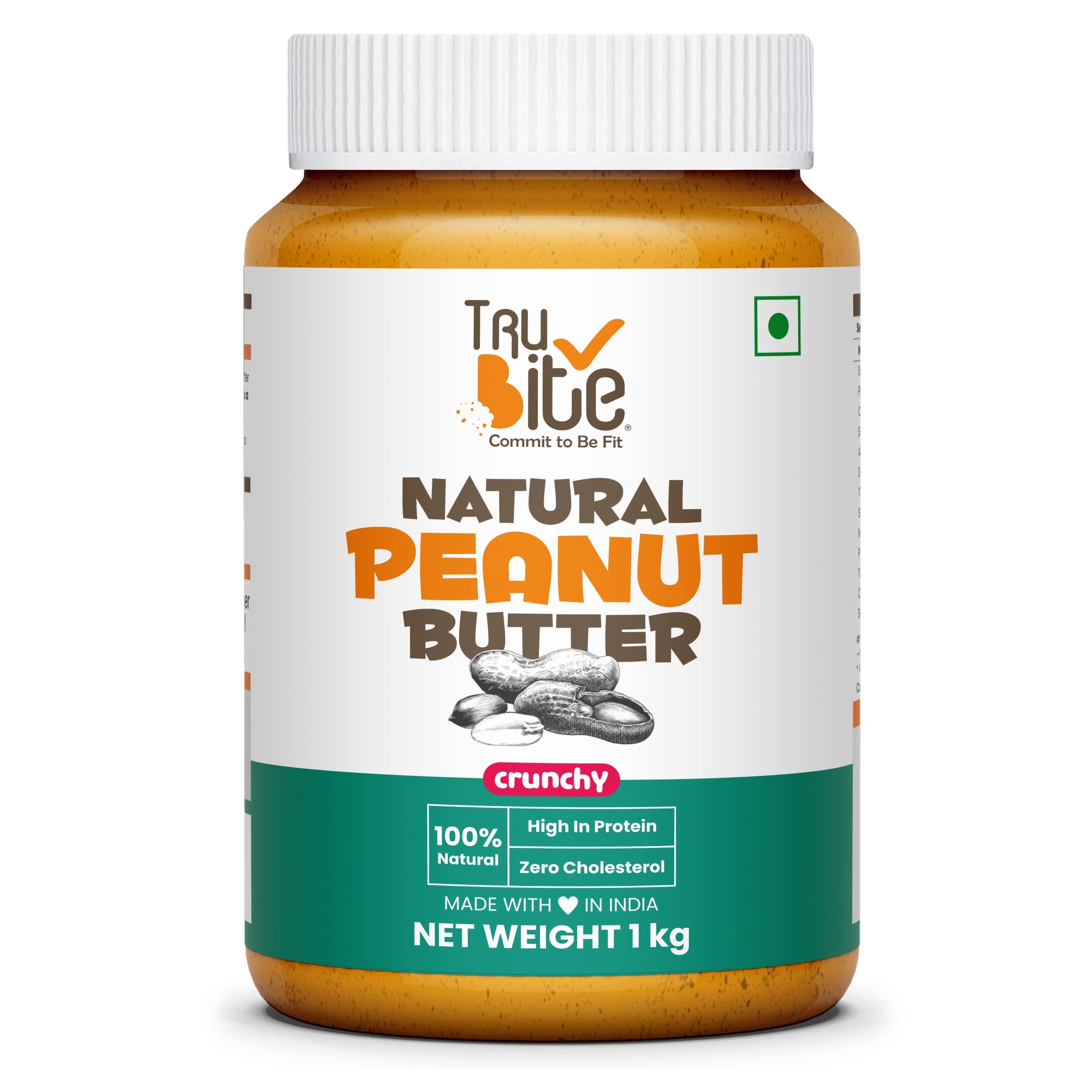 Natural Peanut Butter (Crunchy) | Unsweetened | 30g Protein | Non GMO | Gluten Free | Cholesterol Free (1KG)