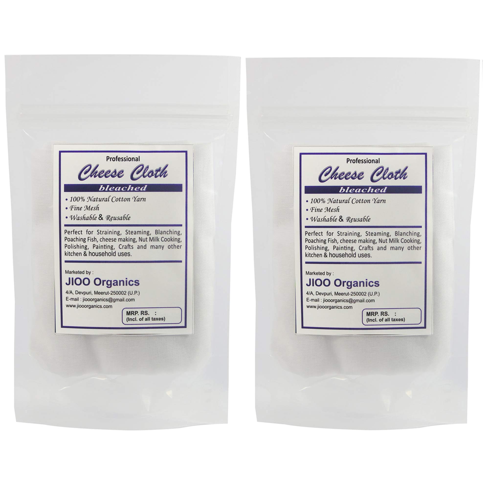 Jioo Organics Cheesecloth Bleached Muslin Cloth 100% Cotton Fabric Reusable Ultra Fine Muslincloth for Straining, Cooking, Cheesemaking, Baking - Combo Pack of 2, Off White, Standard Sized - Image 2 thumbnail