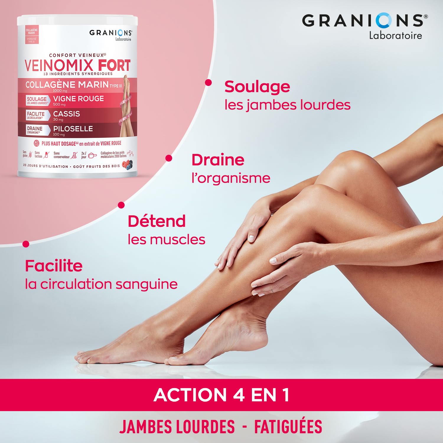 Complément Alimentaire VEINOMIX 60 Comprimés - Jambes Lourdes, Confort Veineux, Rétention D'Eau - Granions