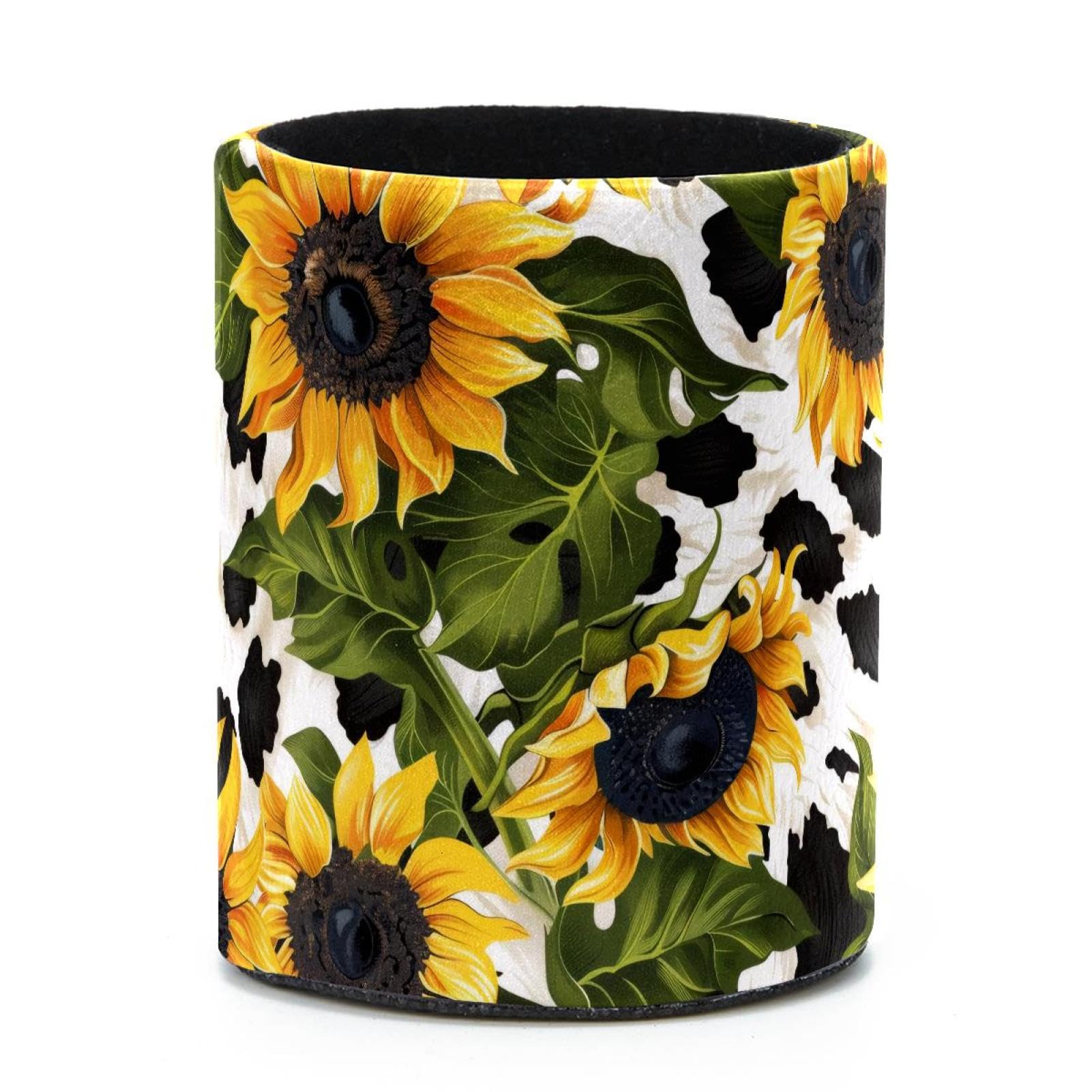 VAPOKF Round Pencil Holders for Desk, Sunflowers Cow Pen Holders Pen Pot Makeup Brushes Storage Desktop Stationery Supplies Organiser for Home Office