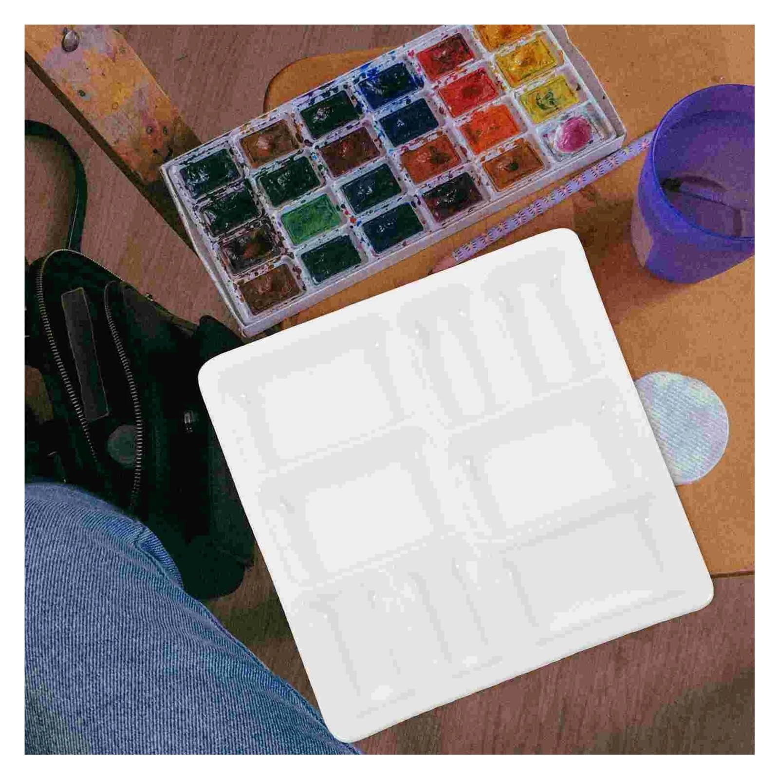 Paleta de cerámica for artistas, bandeja de porcelana for acuarela, paleta for mezclar pinturas de flores, mezclador de viaje de metal, bandejas vacías for pigmentos de tinta for gouache (1 unidad)