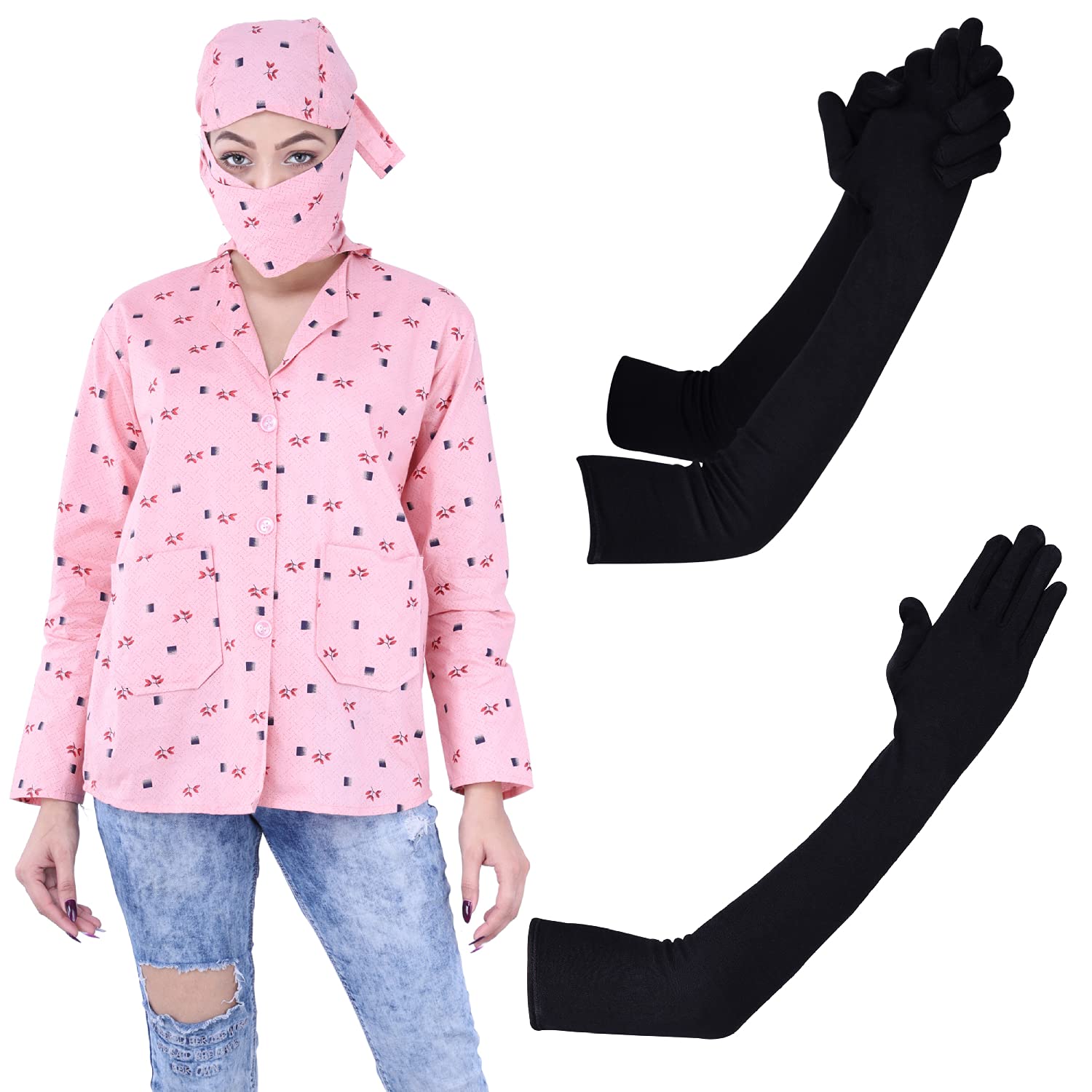 SAMBHAVPresents Cotton Floral Print Girls Womens Coat Sun Protection Printed Summer Coat With Long Gloves.