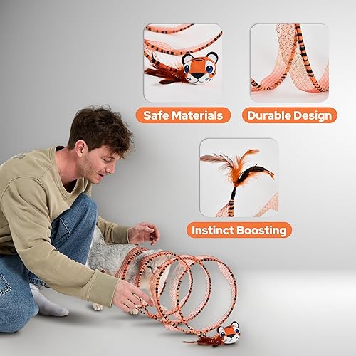 Miniatura 3 de Juego de juguetes interactivos para gatos 5 en 1, kit de juguete para gatos con túnel de gato de 3 vías, varita de plumas, teaser de cinta, juguete