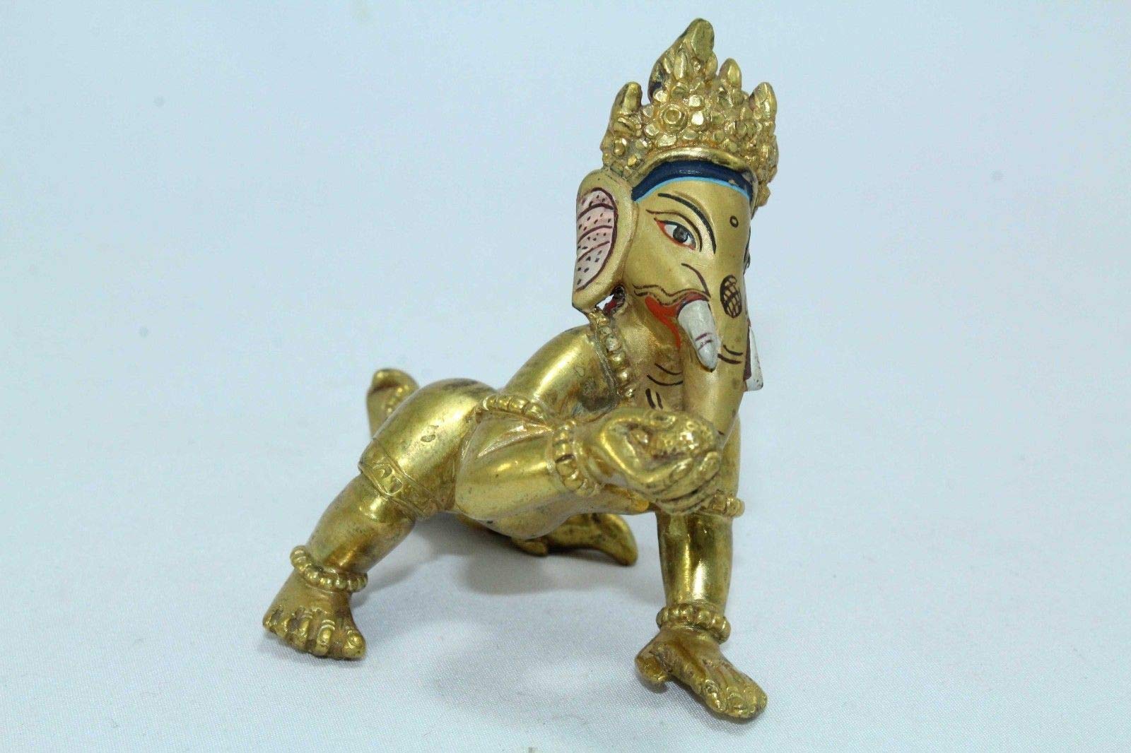 Figurine Ganesha en laiton dorée à la feuille artisanat d'art