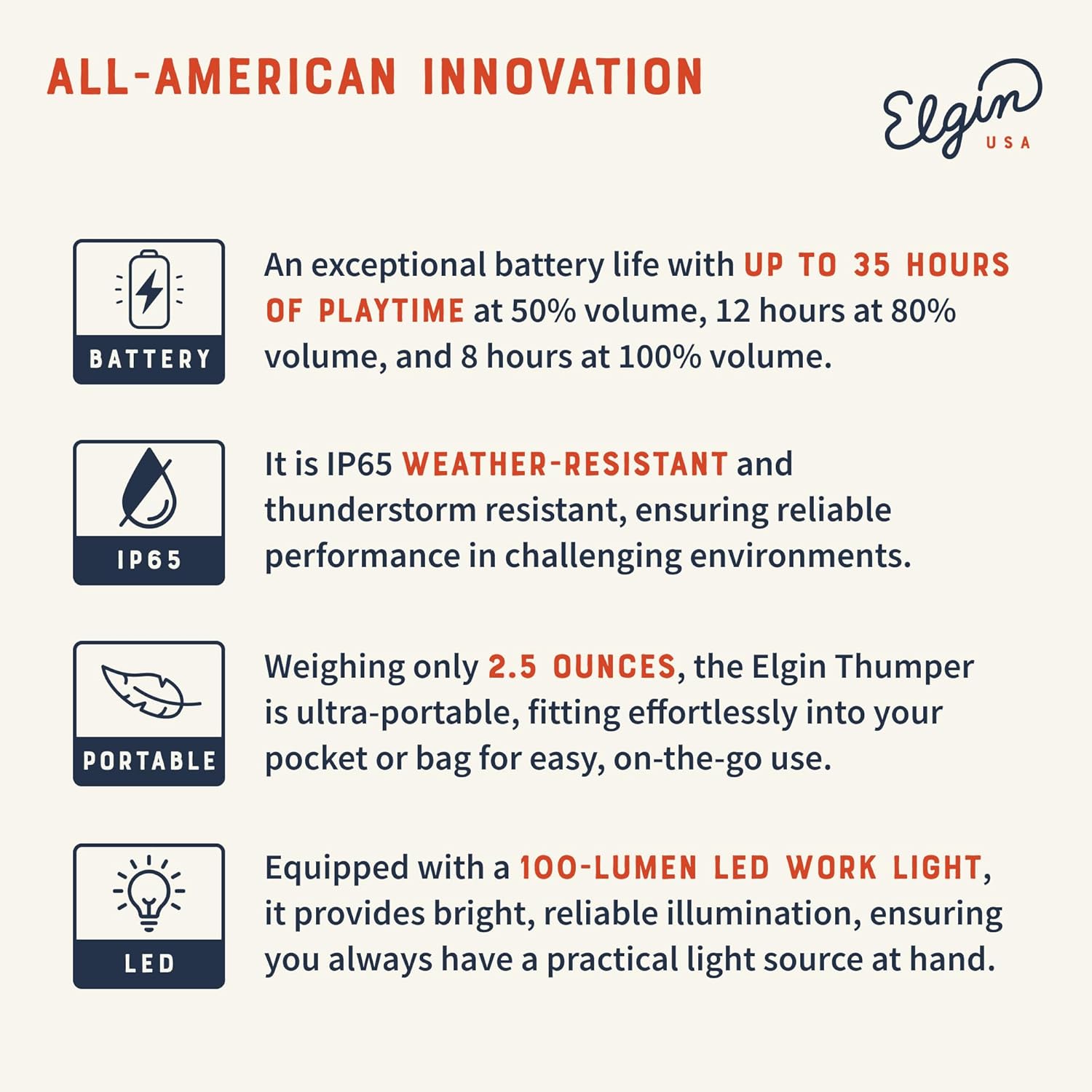 Elgin Thumper Wearable Bluetooth Speaker, Lightweight Weather-Resistant Clip-On Design with Integrated Magnetic Mounting, LED Work Light, and 35-Hour Battery Life for Indoor or Outdoor Use - Image 3