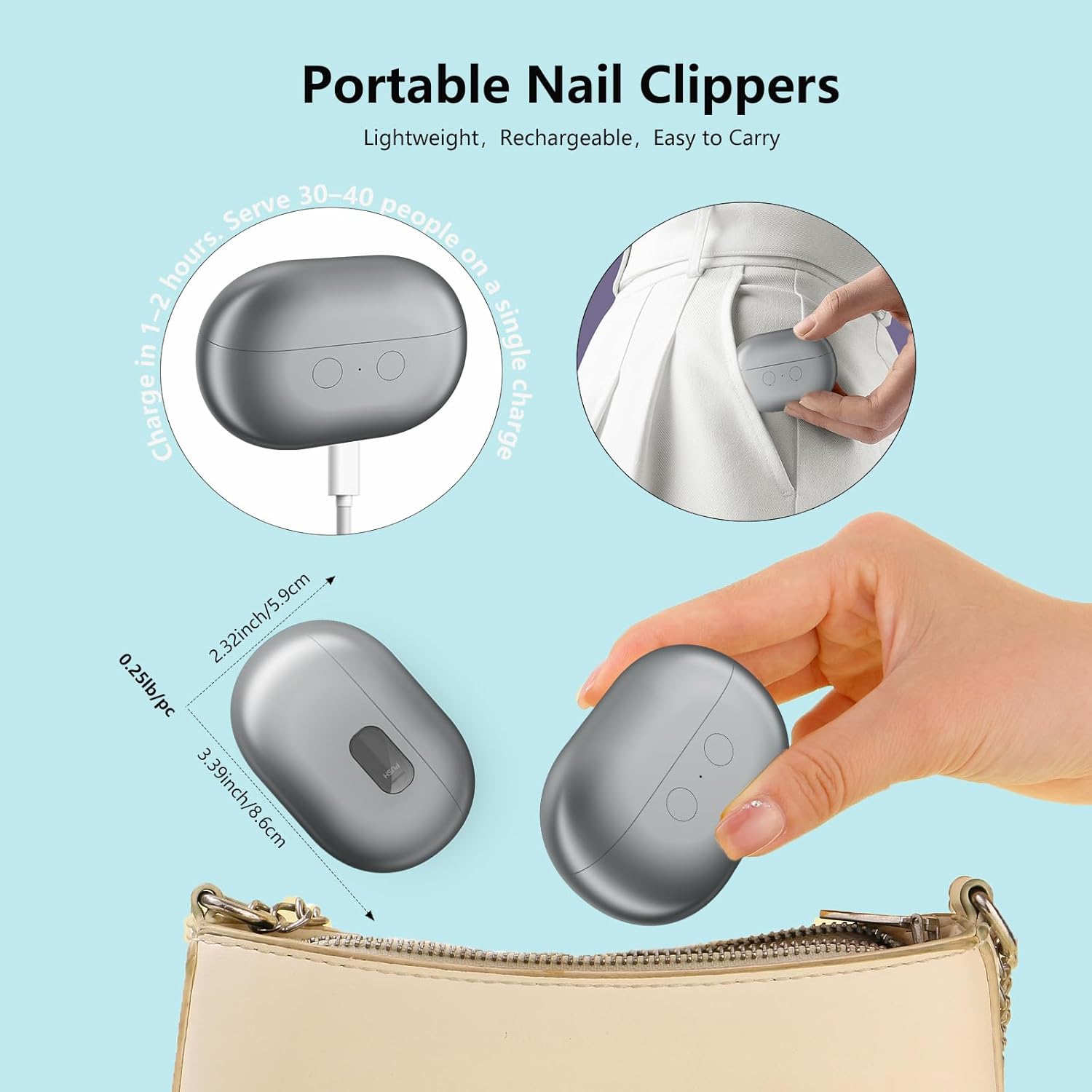 Electric Nail Clipper, Safe Electric Nail Clippers for Seniors, Adults, Kids, Babies, Upgraded 3-in-1 Nail File, Toenail Trimmer, Nail Cutter with Dust Storage & LED Light, Gifts for Mom Dad (Gray)