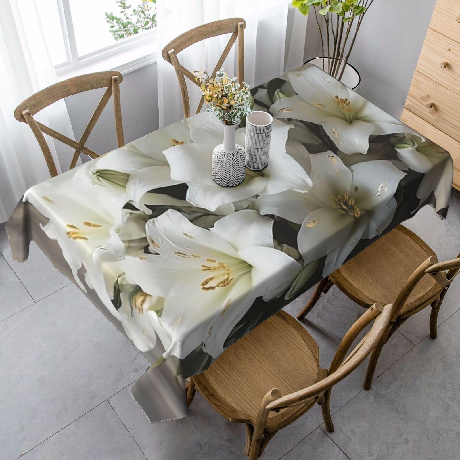 Nappe rectangulaire 89 x 140 cm imprimé lys blancs chic