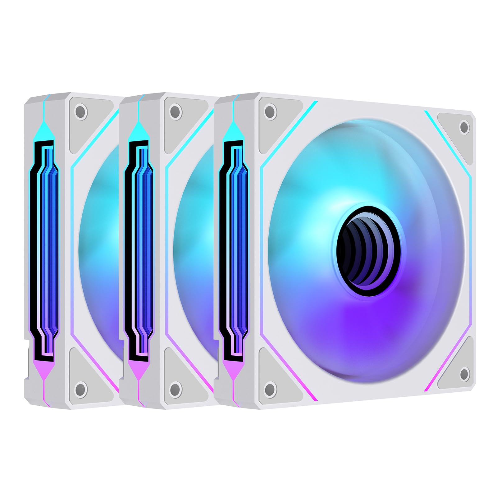 TZMRIT Prism 4 Pro RGB Lüfter 120mm Schwarz,5V 3PIN Motherboard Synchronisierbarer 4PIN Spiegel PWM ARGB PC Gehäuse Lüfter (White, Forward-3PCS)