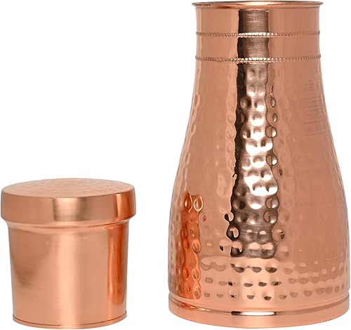 Miniatura 7 de Jarra de noche de cobre puro para beneficios de salud ayurveda, capacidad - 1 litro (33.81 onzas líquidas de EE.UU.) (liso y martillado)