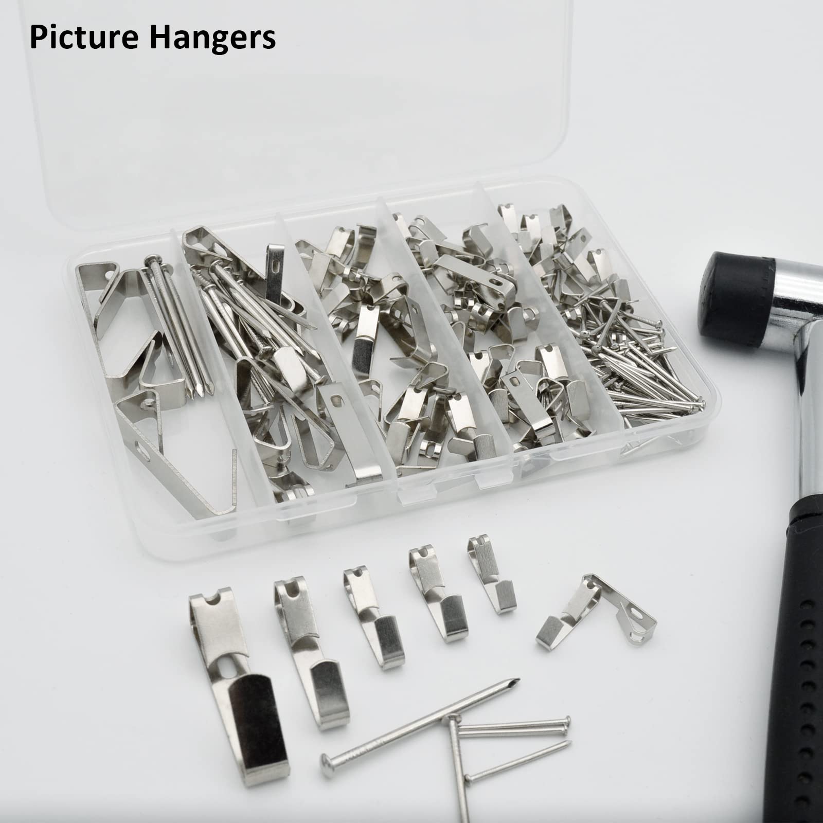 200-teiliges Bilderaufhänger-Set In 3 Größen - Für Trockenbau & Holzwand, Inkl. Nägel & Aufbewahrungskoffer (Silber)