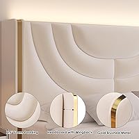 Vista 5 de HITHOS - Base de cama LED tapizada con 2 cajones de almacenamiento, cama de plataforma de terciopelo con cabecera con alas laterales, listones