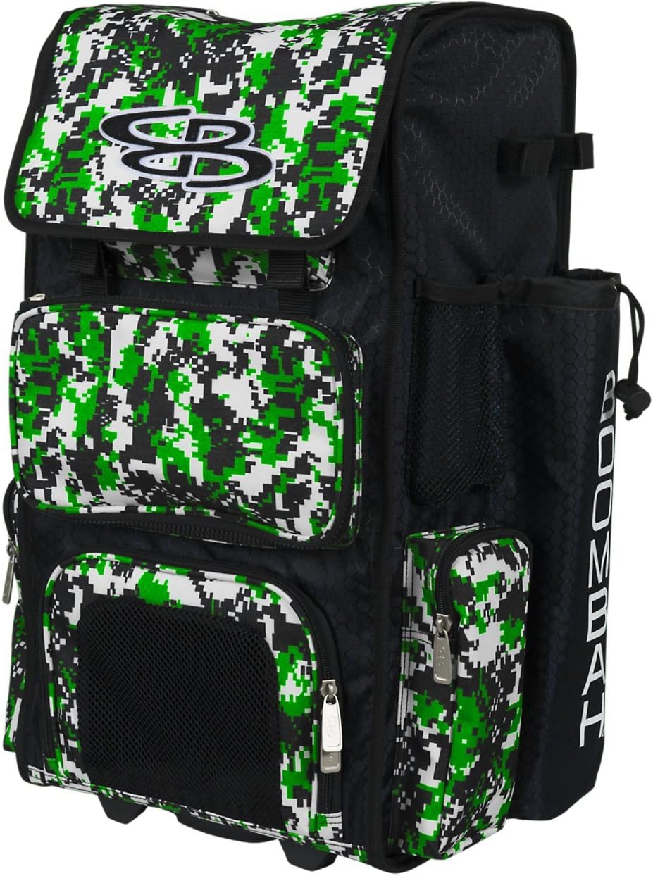 Boombah Rolling Superpack Baseball / Softball Gear Bag - 23-1/2" x 13-1/2" x 9-1/2" - Camo Series 20 Colors - Telescopic Handle and Holds 4 Bats - Wheeled Version