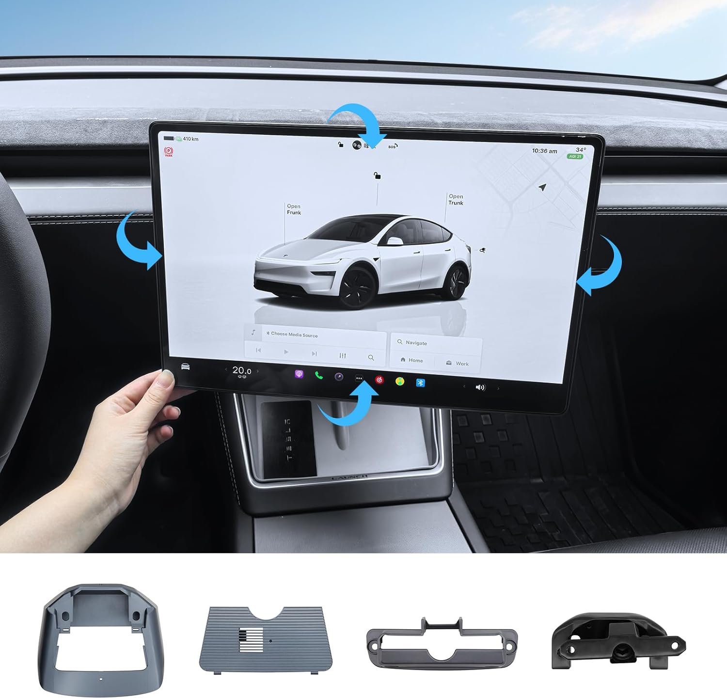 Screen Swivel Mount for Tesla Model Y Juniper 2025, 4 Way Rotation Adjustment Screen Rotating Holder for Model 3 Highland 2026 Interior Accessories (Left/Right 30° & Up/Down 15°)
