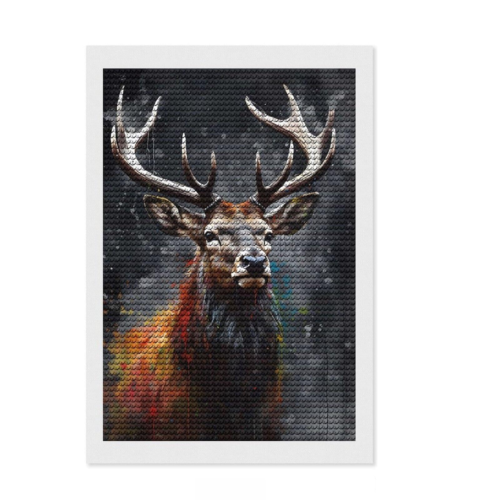 Junmoney Deer Oil Paint Portrait 5D Diamond Painting Kit 8"x12", Round Gems, Festive Craft Gift, Fun Craft Activity, Modern Decor, for Adults