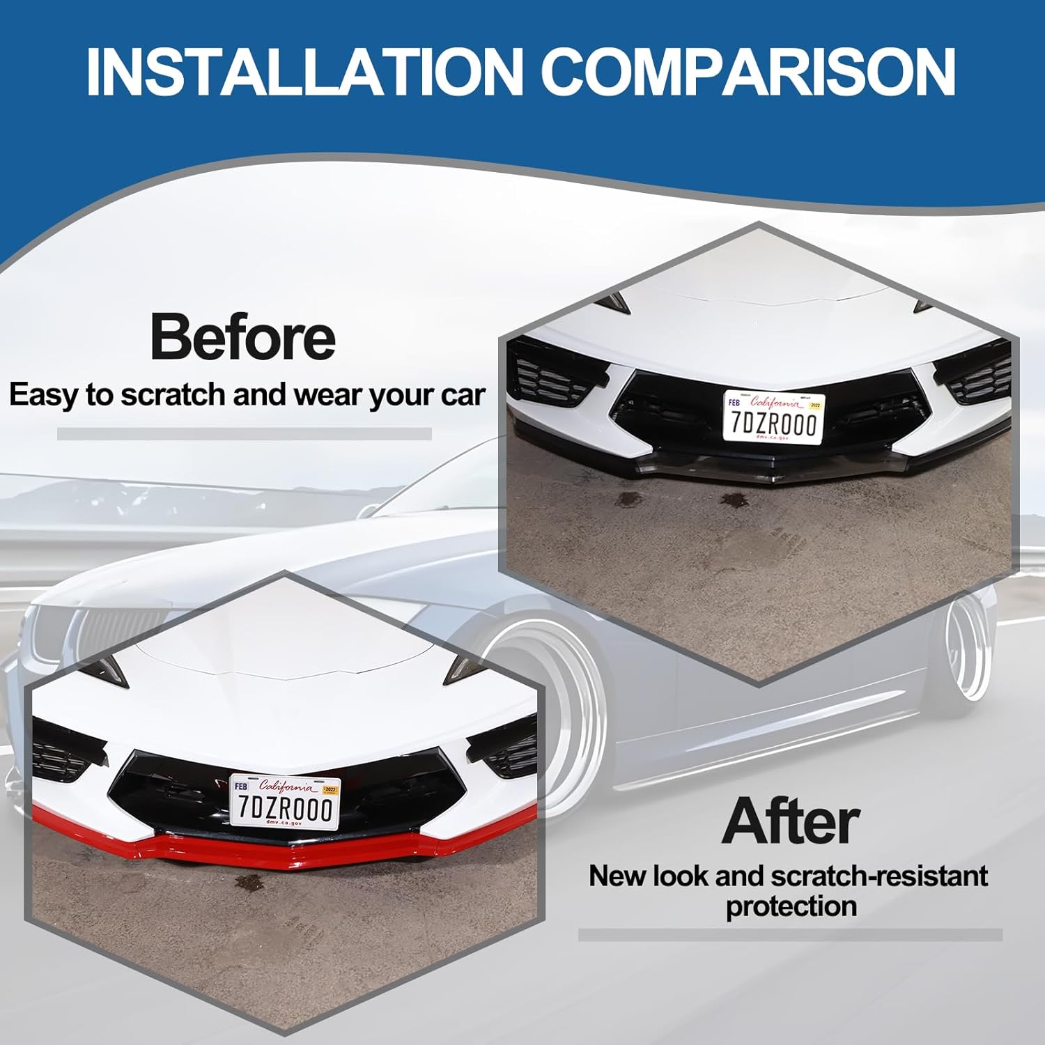 Replacement Front Bumper Lower Lip Splitter Compatible with Chevrolet Corvette C8 GM Z51 2020-2024 ABS Plastic 3PCS Front Bumper Air Intake Lower Lip Protection Trim Spoiler (Sports Red)