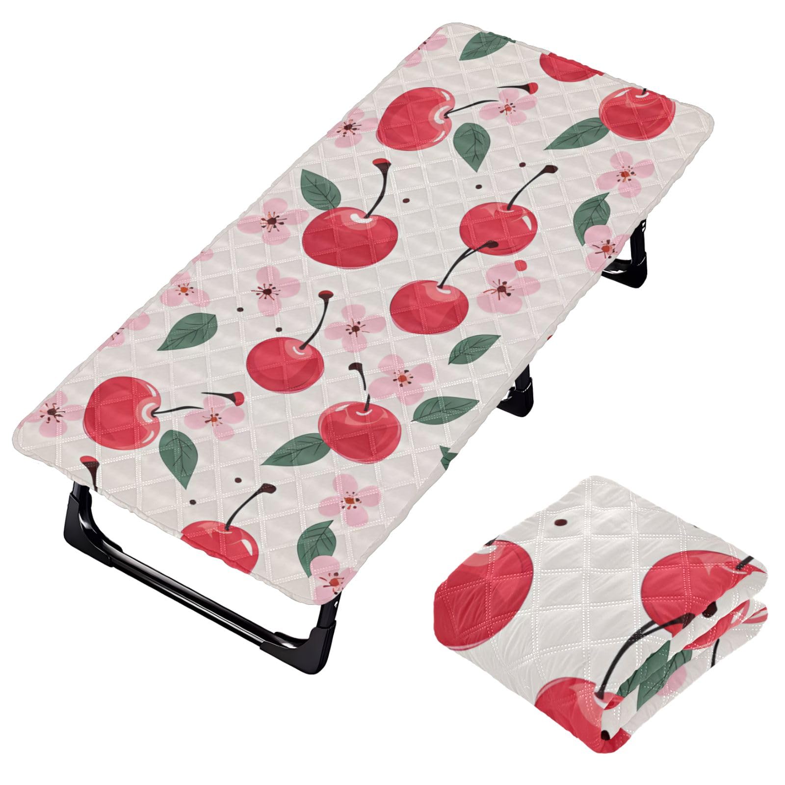 Portable Toddler Bed Sheet for Kids Pattern with Cherries Leaves Flowers Travel Bed Fitted Sheet