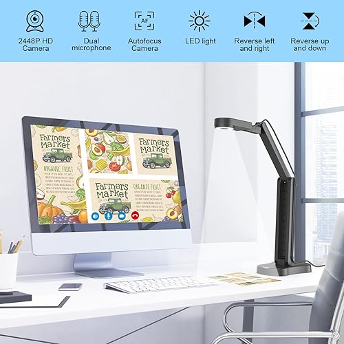 Miniatura 2 de Cámara de documentos USB de 8 MP para profesores y aula para tamaño A3 A4 con doble micrófono, luz LED de 3 niveles, arriba y abajo, inversión de