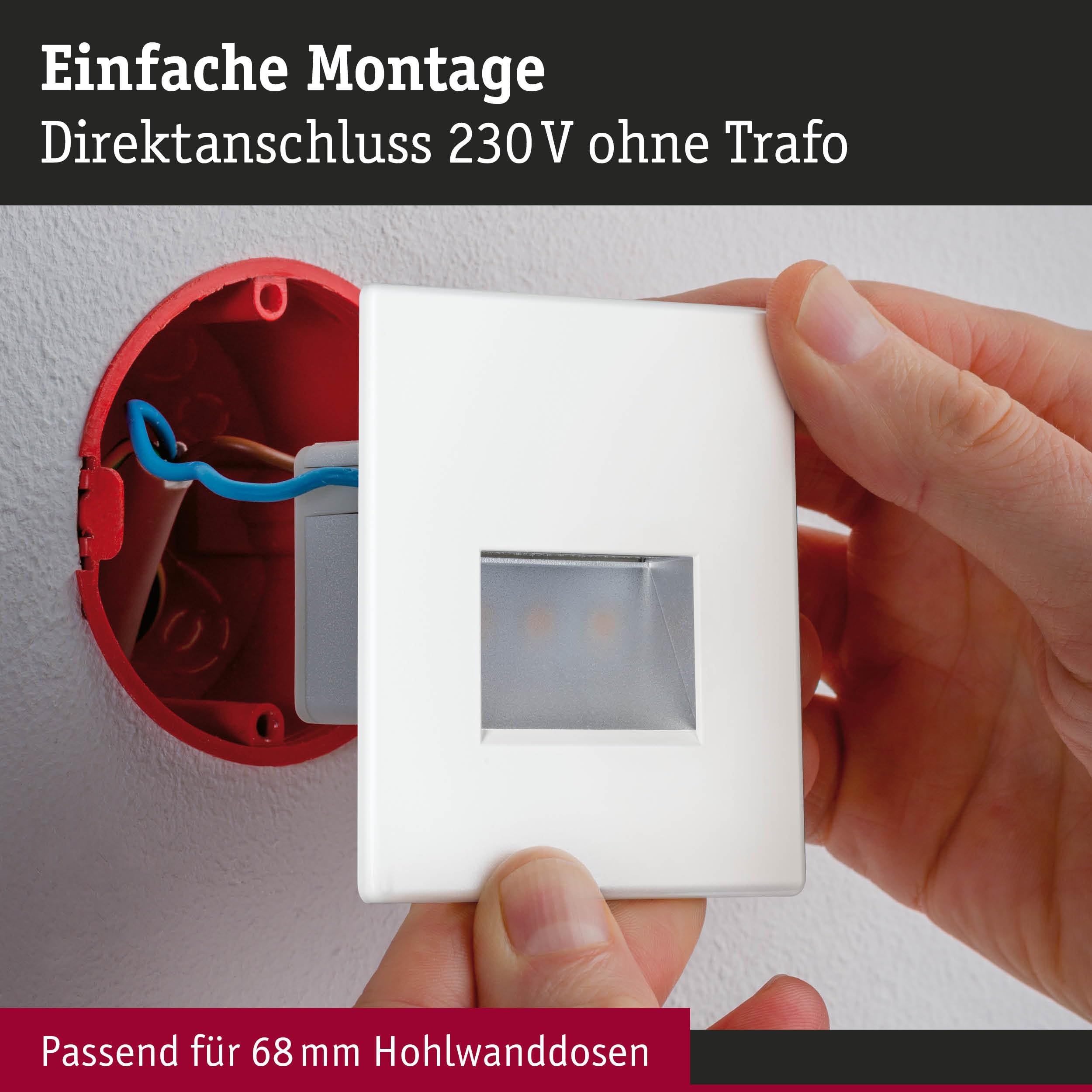 Paulmann 5221 Set LED Wandeinbauleuchte Edge 3er-Set eckig 80x5 mm 3x1,2W 3x50lm 230V 2700K Weiß matt