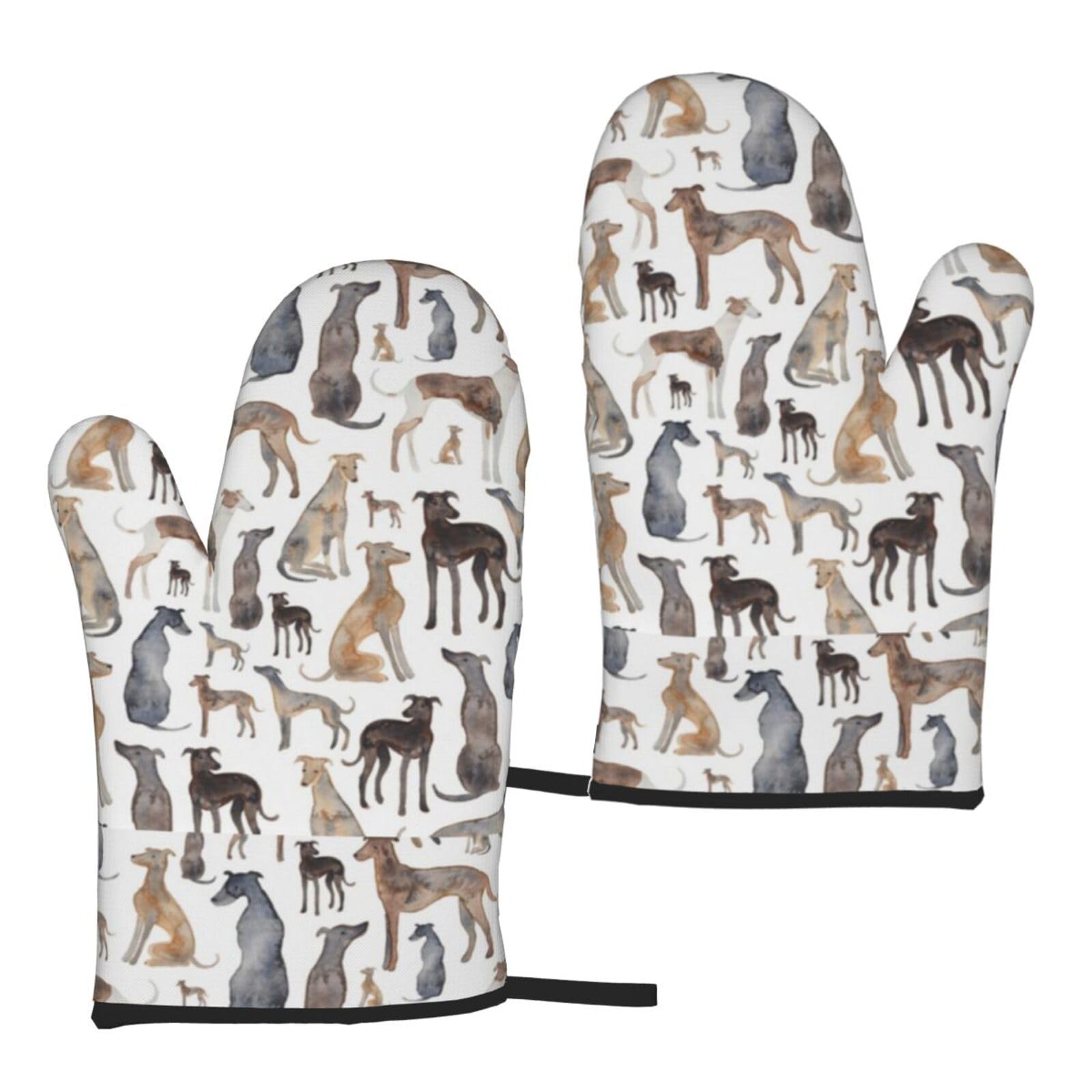 Poadnly Unisex As Picture Greyhound Whippet And Dog, Kitchen Oven Mitts Anti-Slip Cooking Gloves,Heat Resistant Baking Mitts A Pair