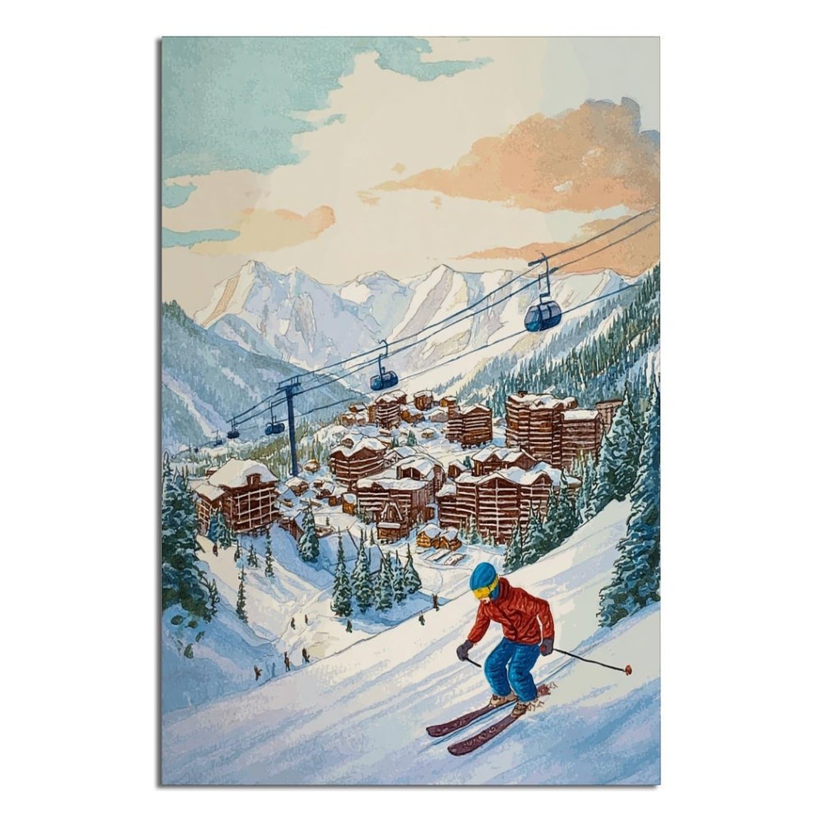 Avoriaz France Ski Posters 20x30inch(50x75cm) Vintage Watercolor Canvas Art
