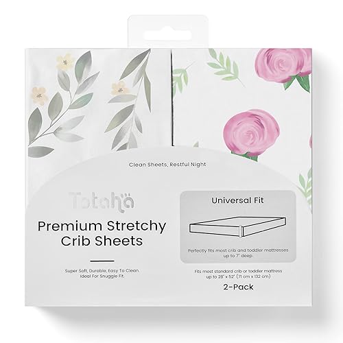 Miniatura 22 de TotAha Paquete de 2 sábanas de cuna de animales de la selva para niñas y niños, sábana bajera para cuna neutra para colchón estándar de cuna
