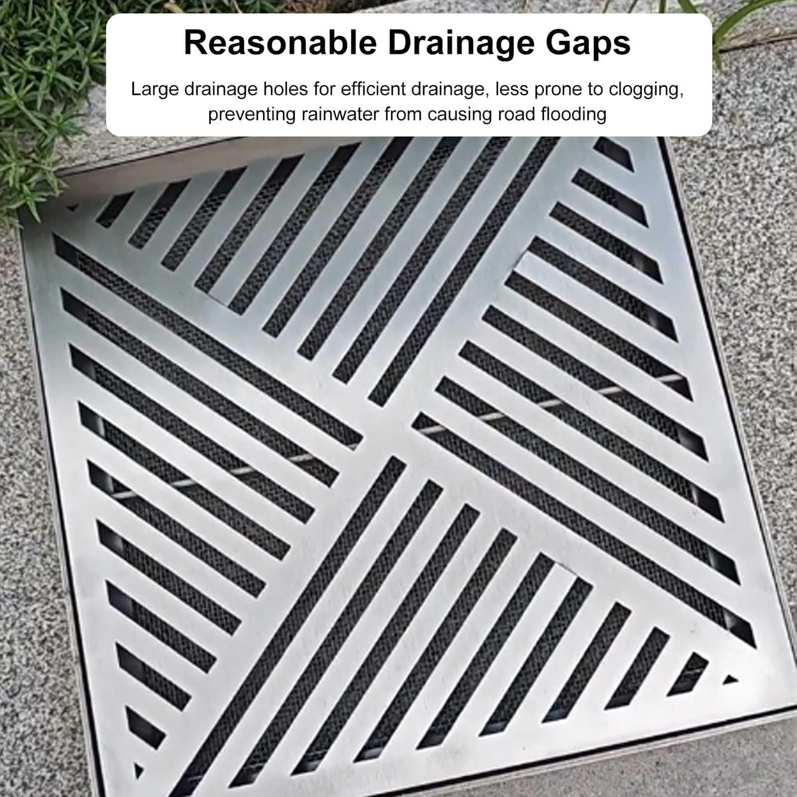 GAOXIAO Cubiertas de Drenaje para Exteriores, Rejilla de Drenaje Cuadrada con Base, Tapa Desague Terraza Ducha Jardin, Drenaje de Zanja de Acero Inoxidable Invisible Patio 45cm/18in