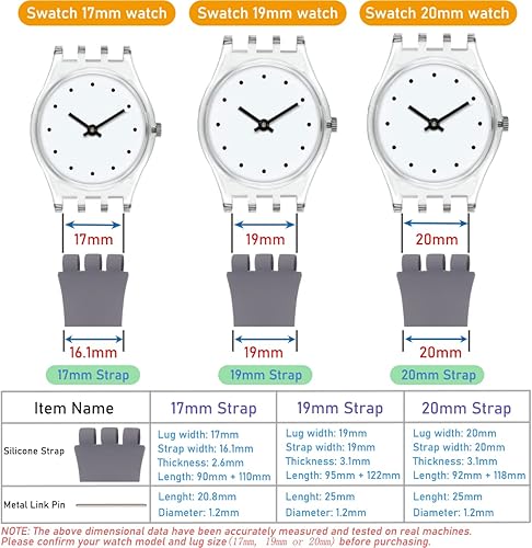 Miniatura 5 de Hijiawee Correa de silicona para Swatch de 0.67 pulgadas, 0.79 pulgadas, 0.79 pulgadas, 0.78 pulgadas, correa de repuesto impermeable para reloj